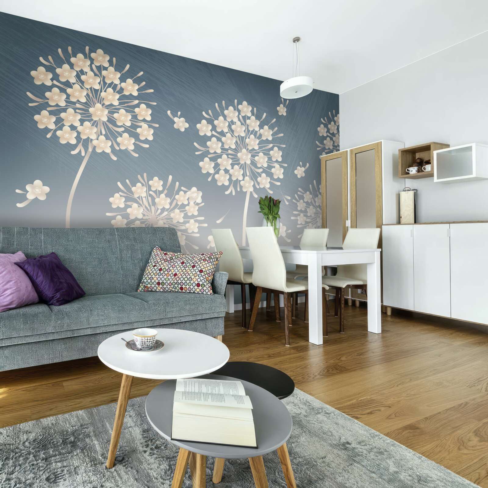 Papier peint Fleurs blanches sur fond de ciel bleu