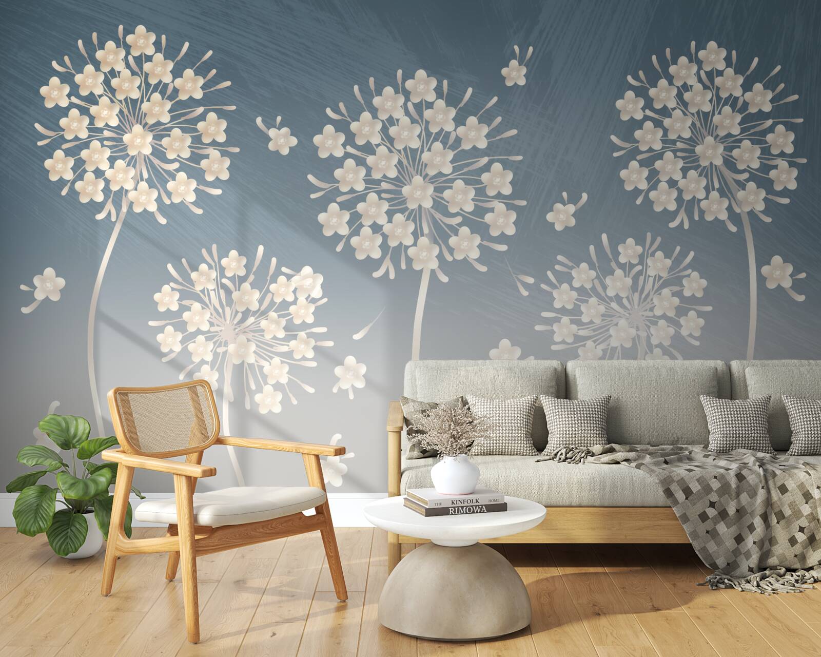 Papier peint Fleurs blanches sur fond de ciel bleu