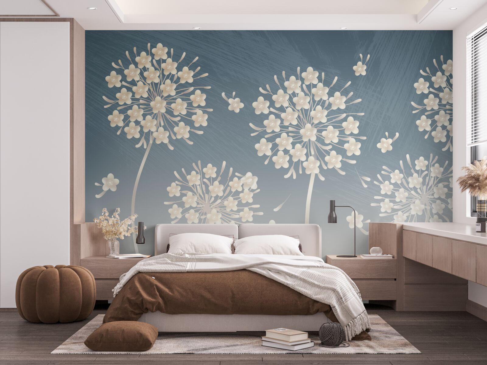 Papier peint Fleurs blanches sur fond de ciel bleu