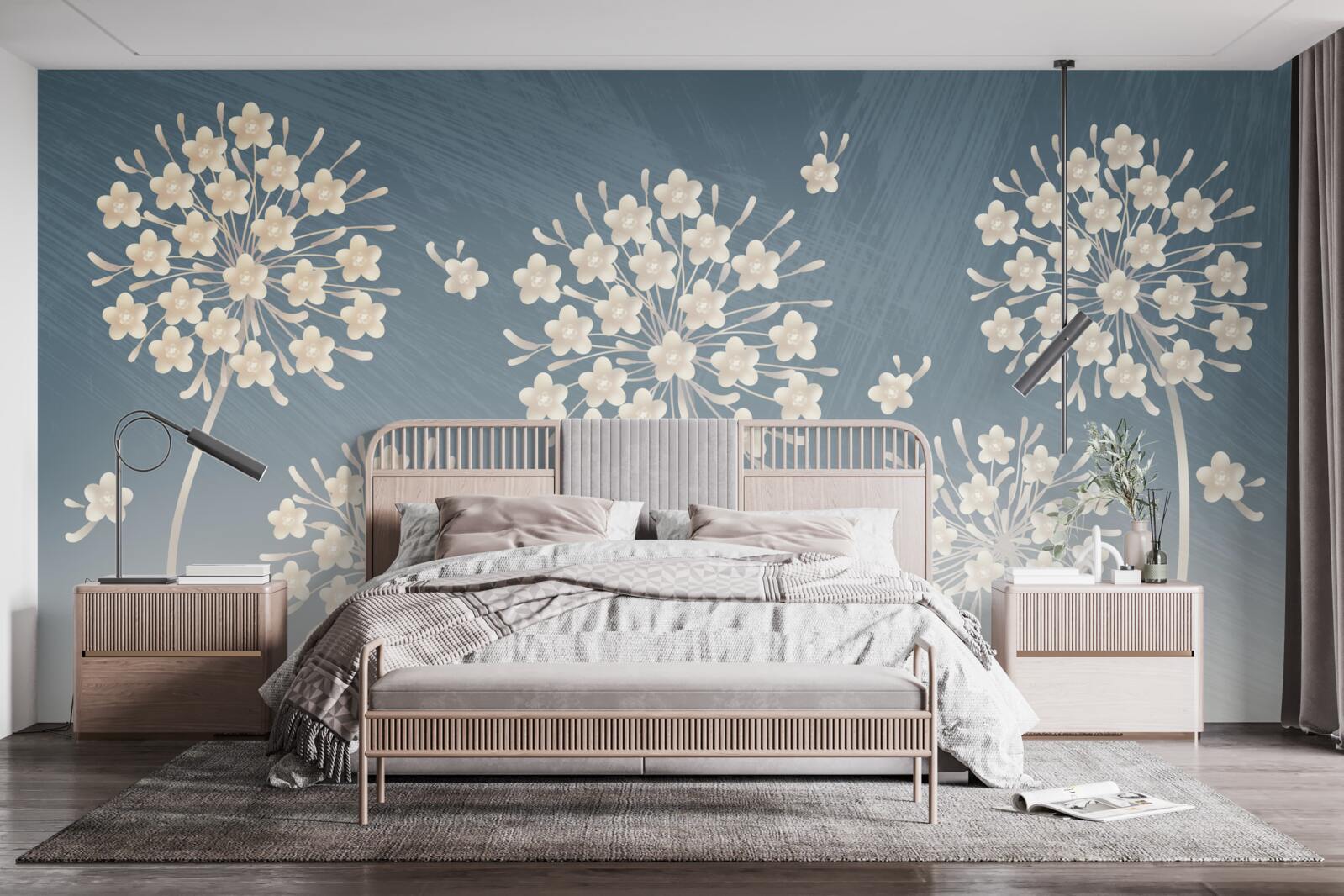 Papier peint Fleurs blanches sur fond de ciel bleu