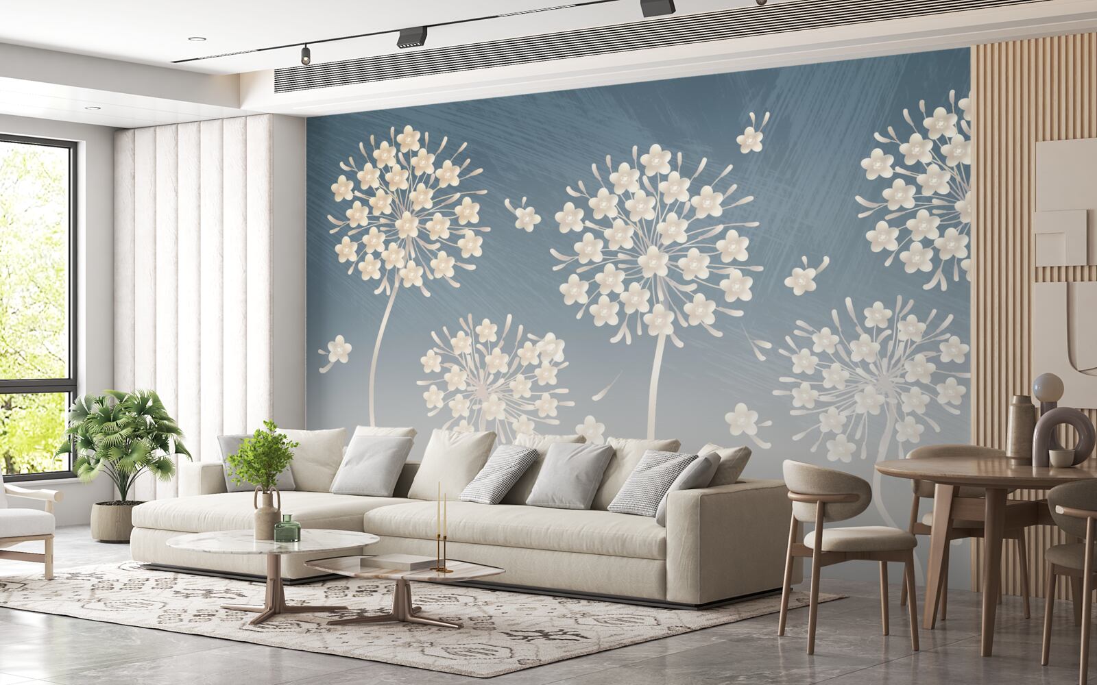 Papier peint Fleurs blanches sur fond de ciel bleu