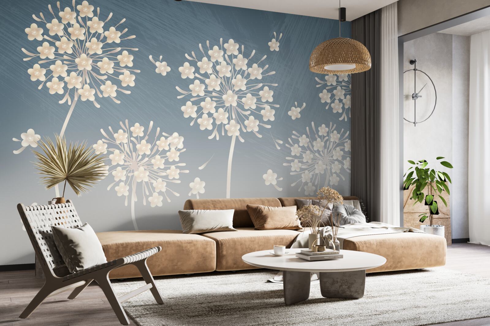 Papier peint Fleurs blanches sur fond de ciel bleu