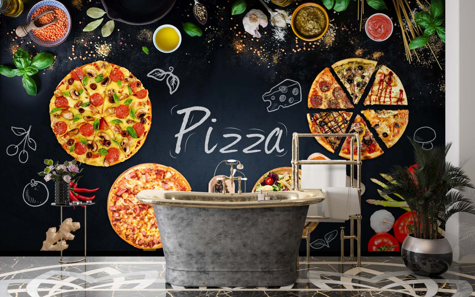 Papier peint d'autres produits alimentaires tels que les pizzas