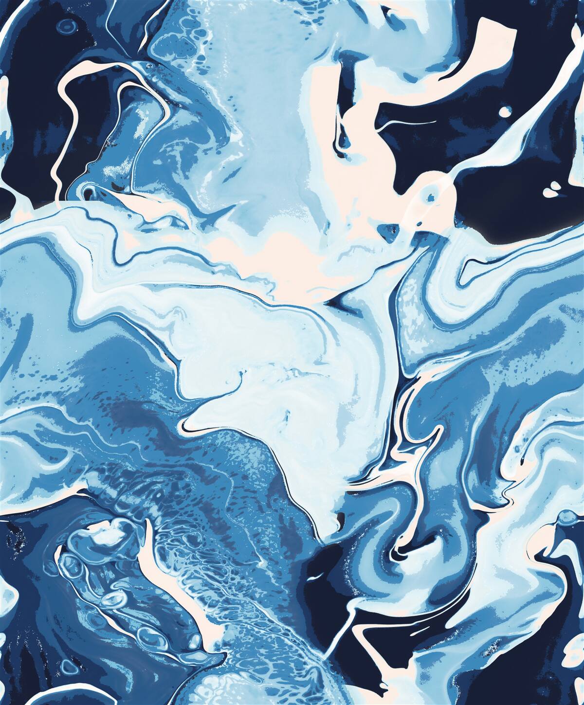 Papier peint image de vagues en nuances de bleu sur fond de marbre