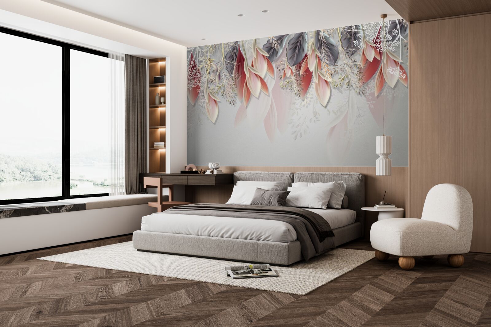 Papier peint Ligne de composition en rose allant vers le bas