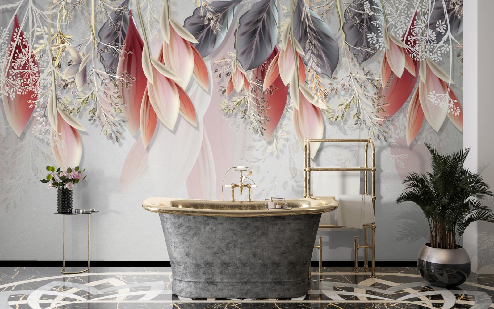 Papier peint Ligne de composition en rose allant vers le bas