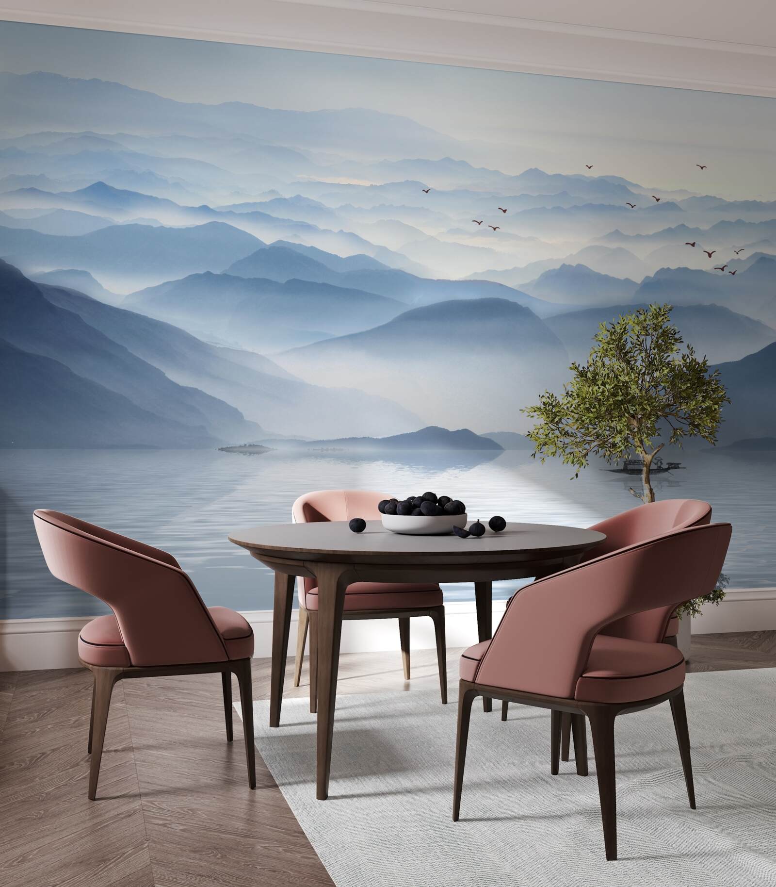 Papier peint un brouillard épais recouvre la rivière de montagne