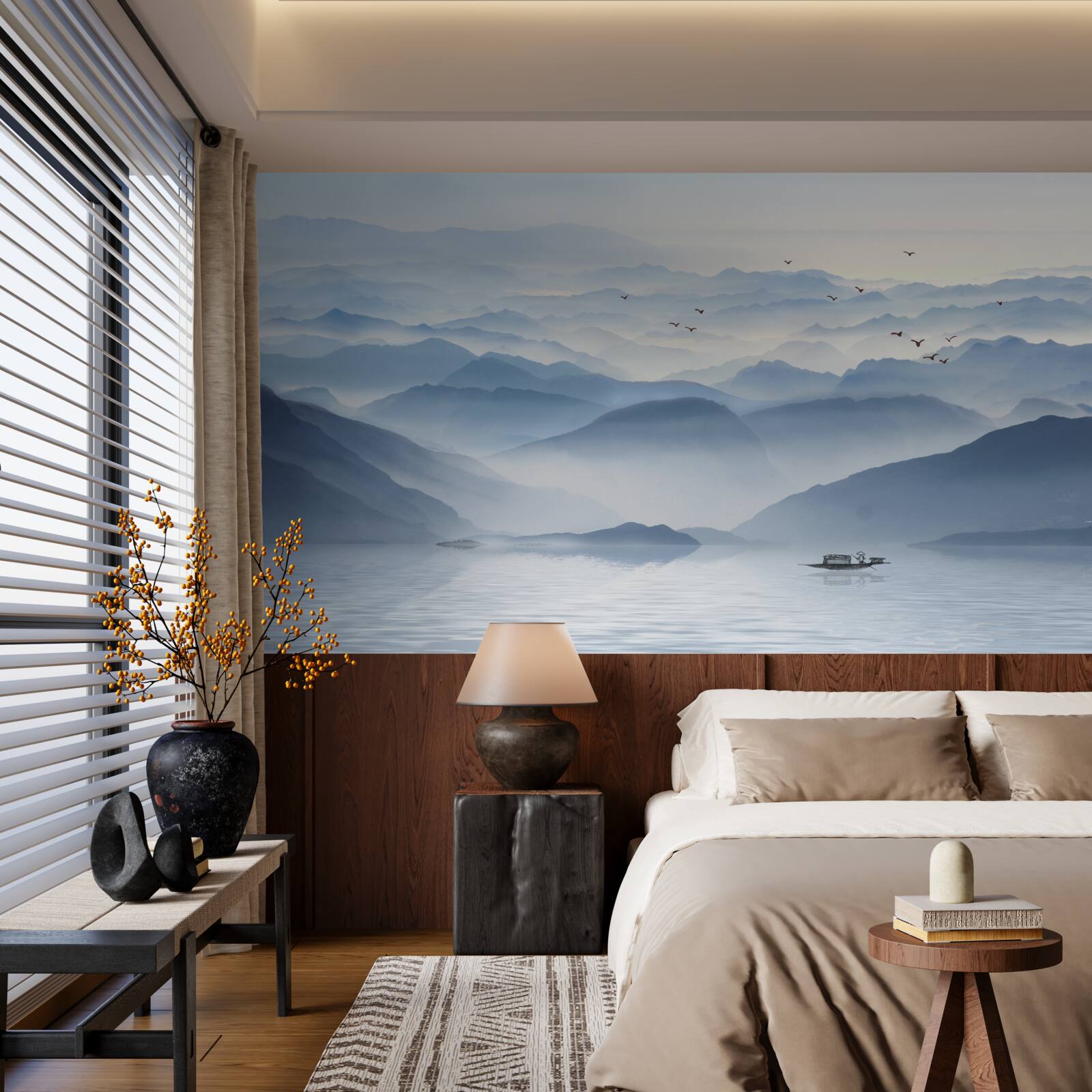 Papier peint un brouillard épais recouvre la rivière de montagne