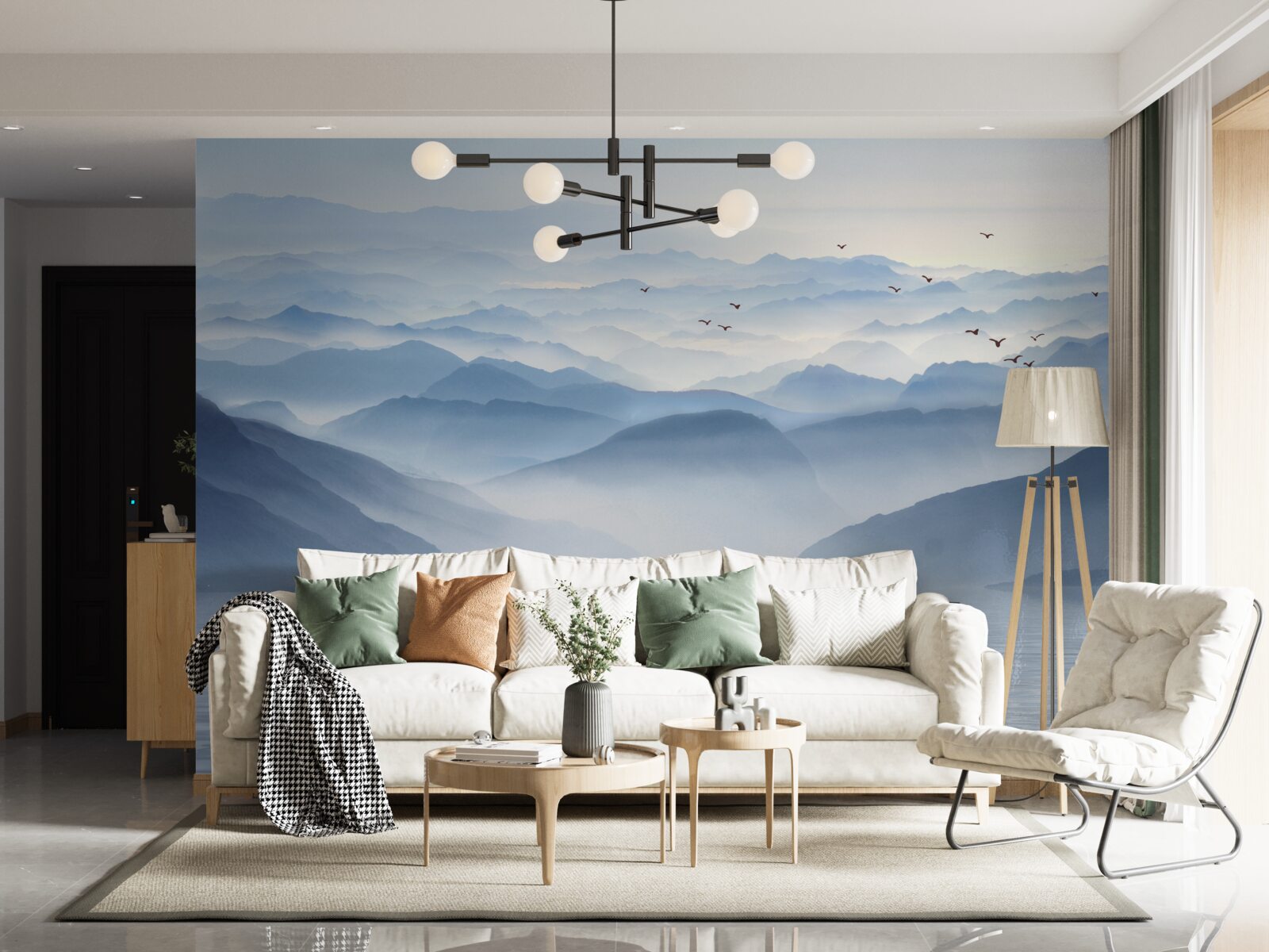 Papier peint un brouillard épais recouvre la rivière de montagne