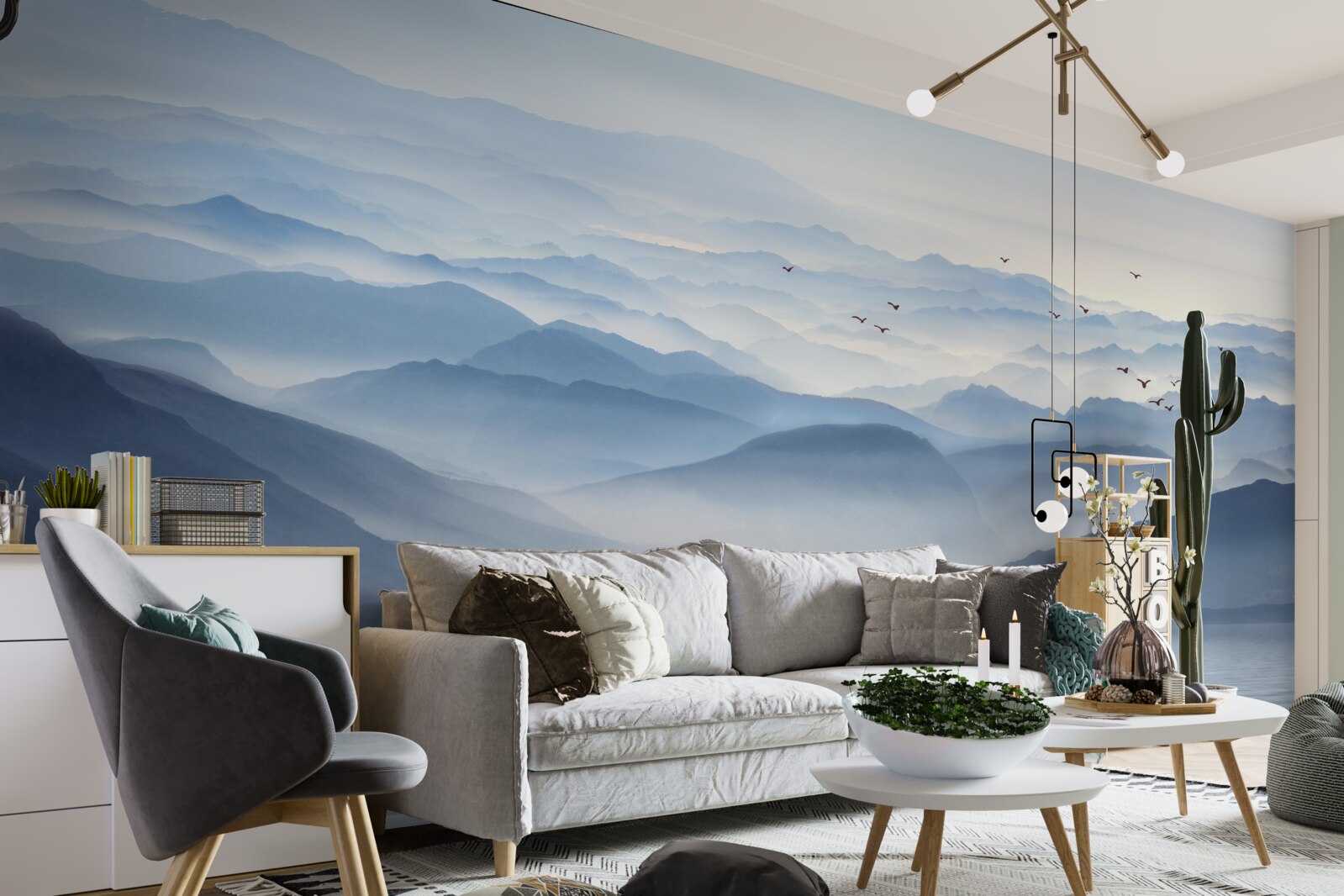 Papier peint un brouillard épais recouvre la rivière de montagne