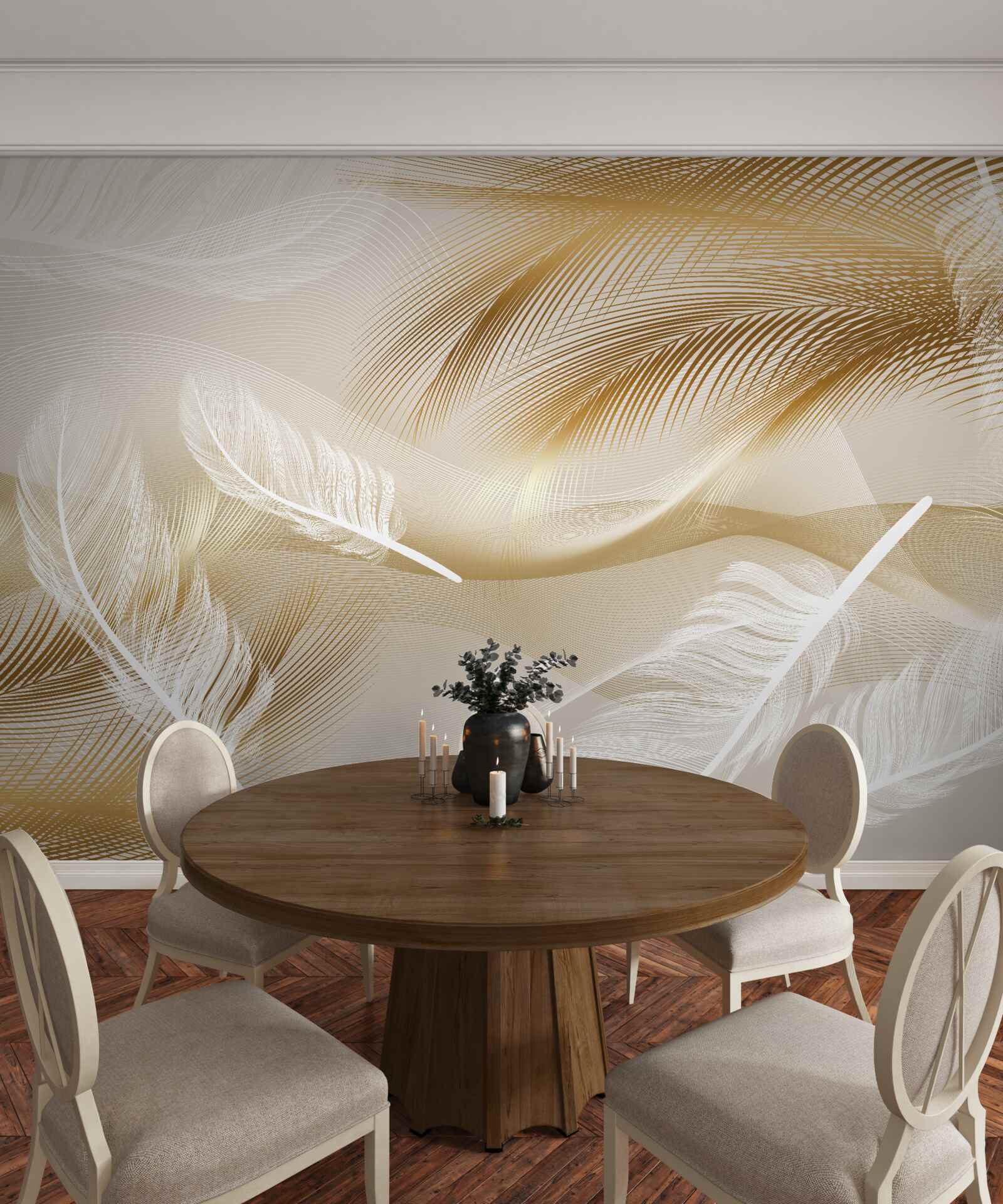 Papier peint Plume abstraite dans des couleurs beiges