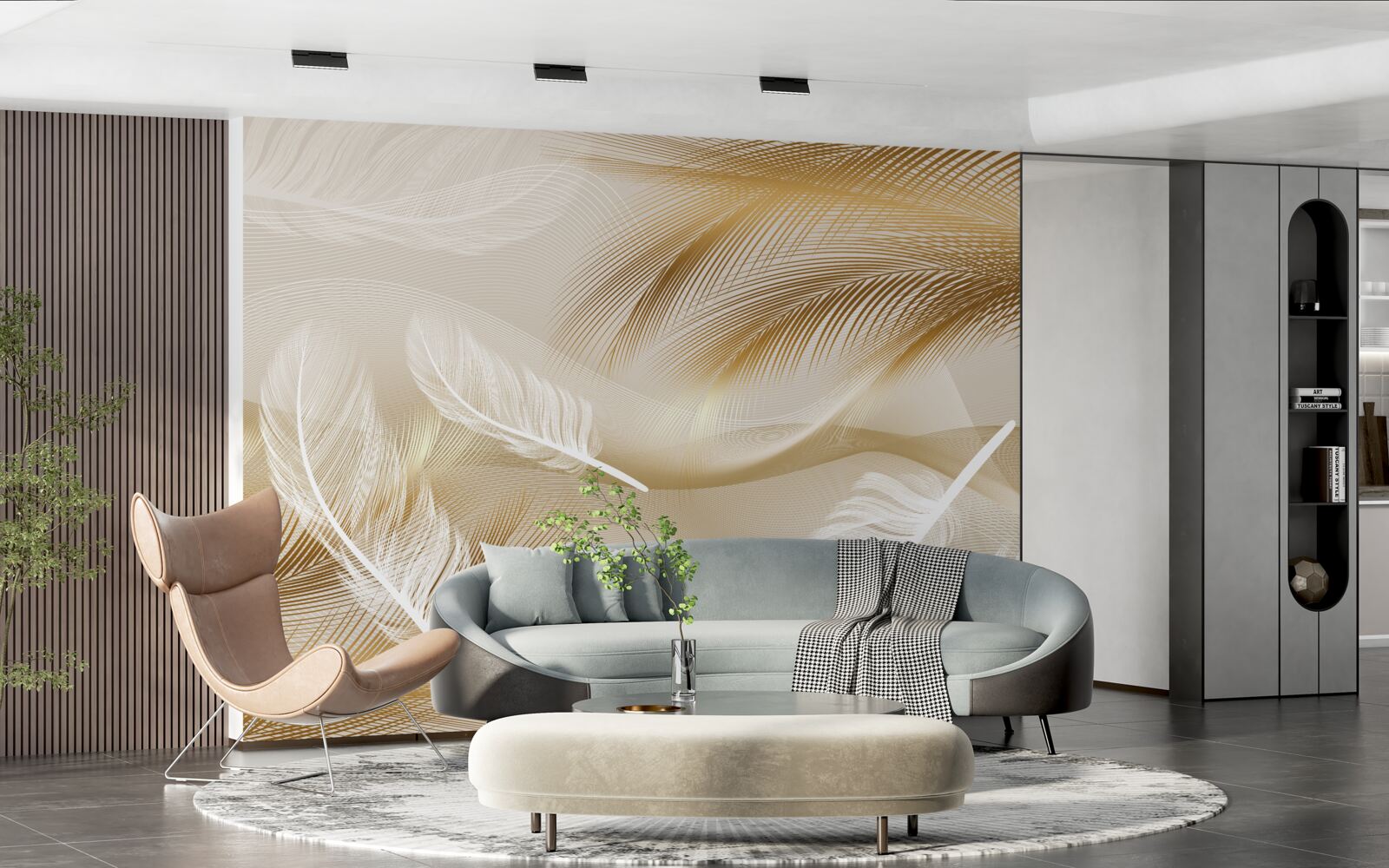 Papier peint Plume abstraite dans des couleurs beiges