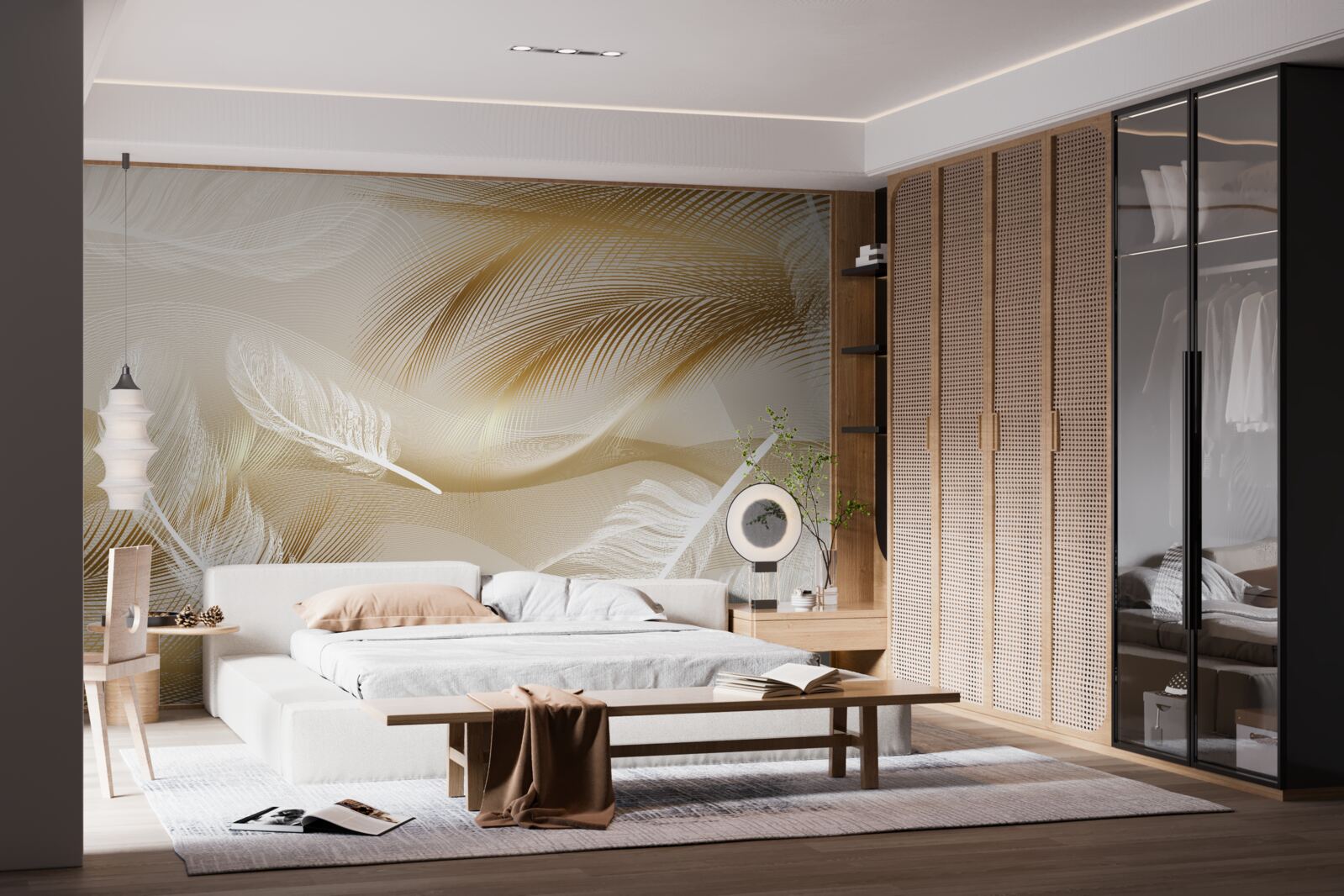 Papier peint Plume abstraite dans des couleurs beiges