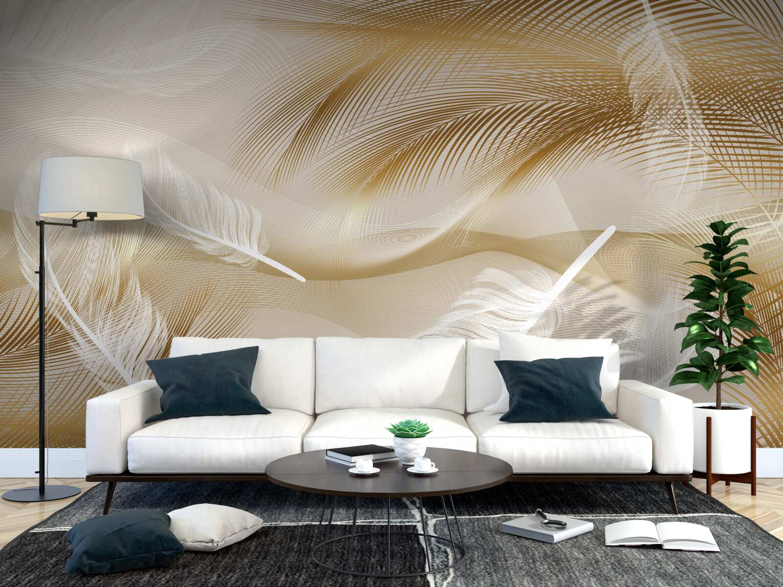 Papier peint Plume abstraite dans des couleurs beiges