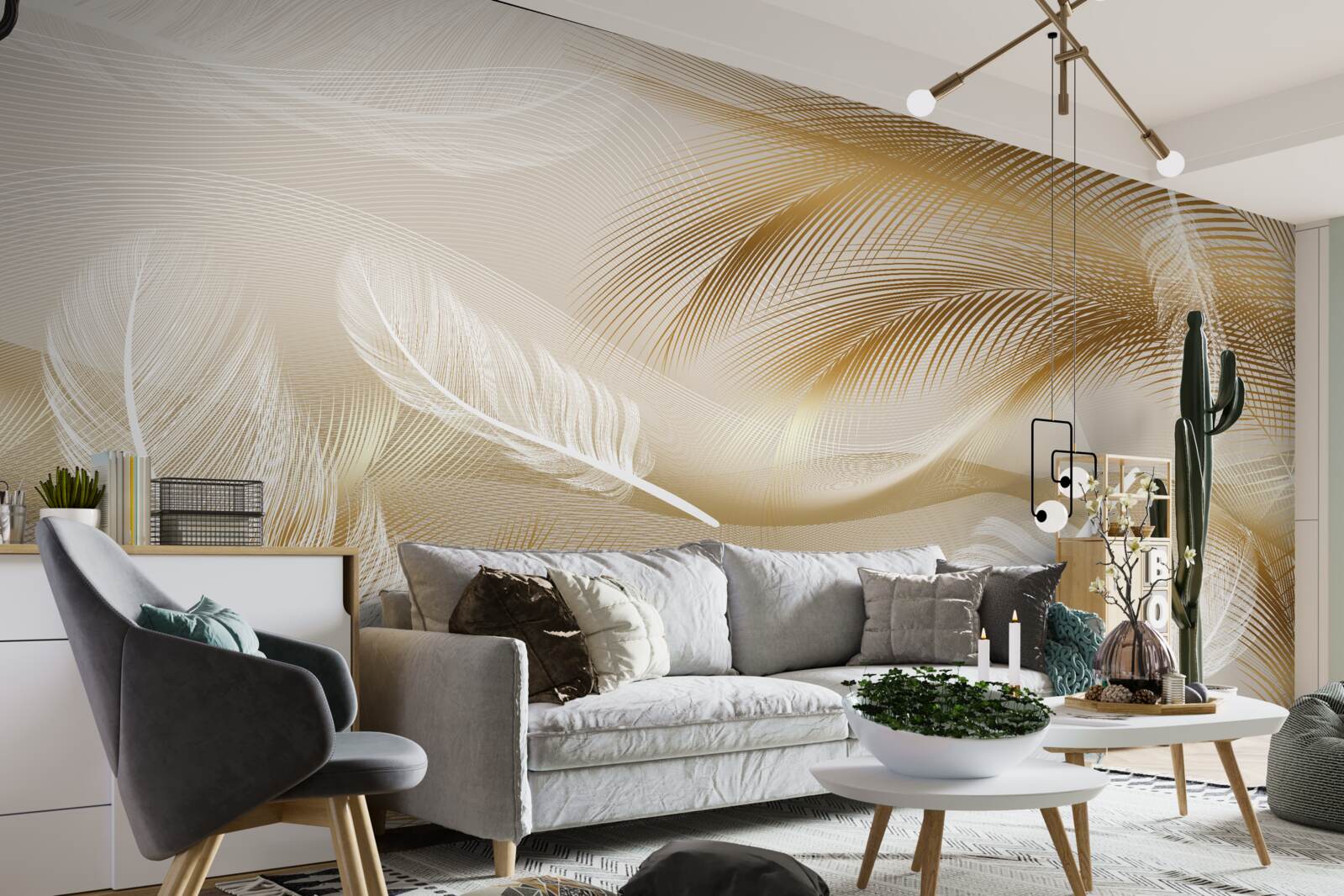 Papier peint Plume abstraite dans des couleurs beiges