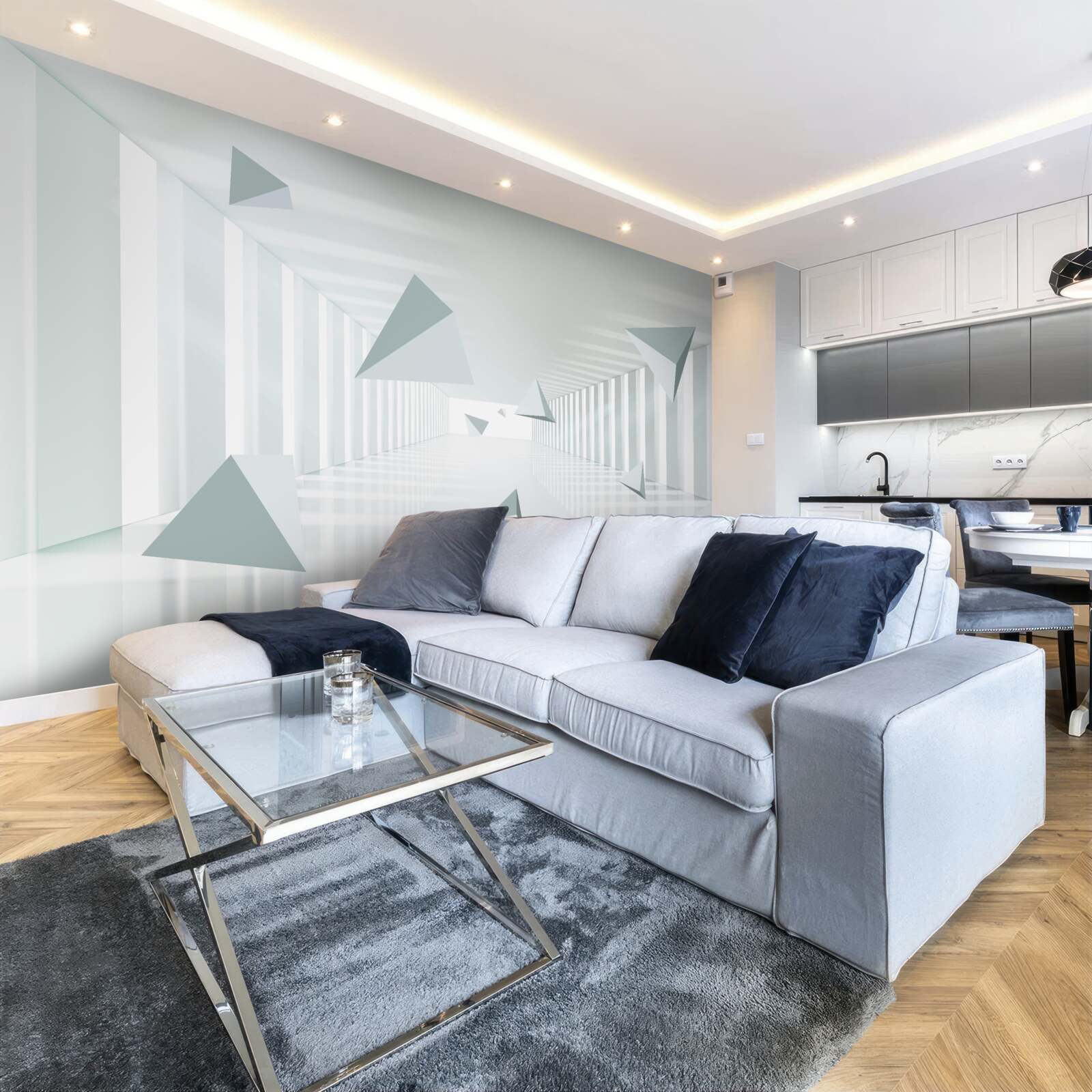 Papier peint tunnel sans fin et formes triangulaires