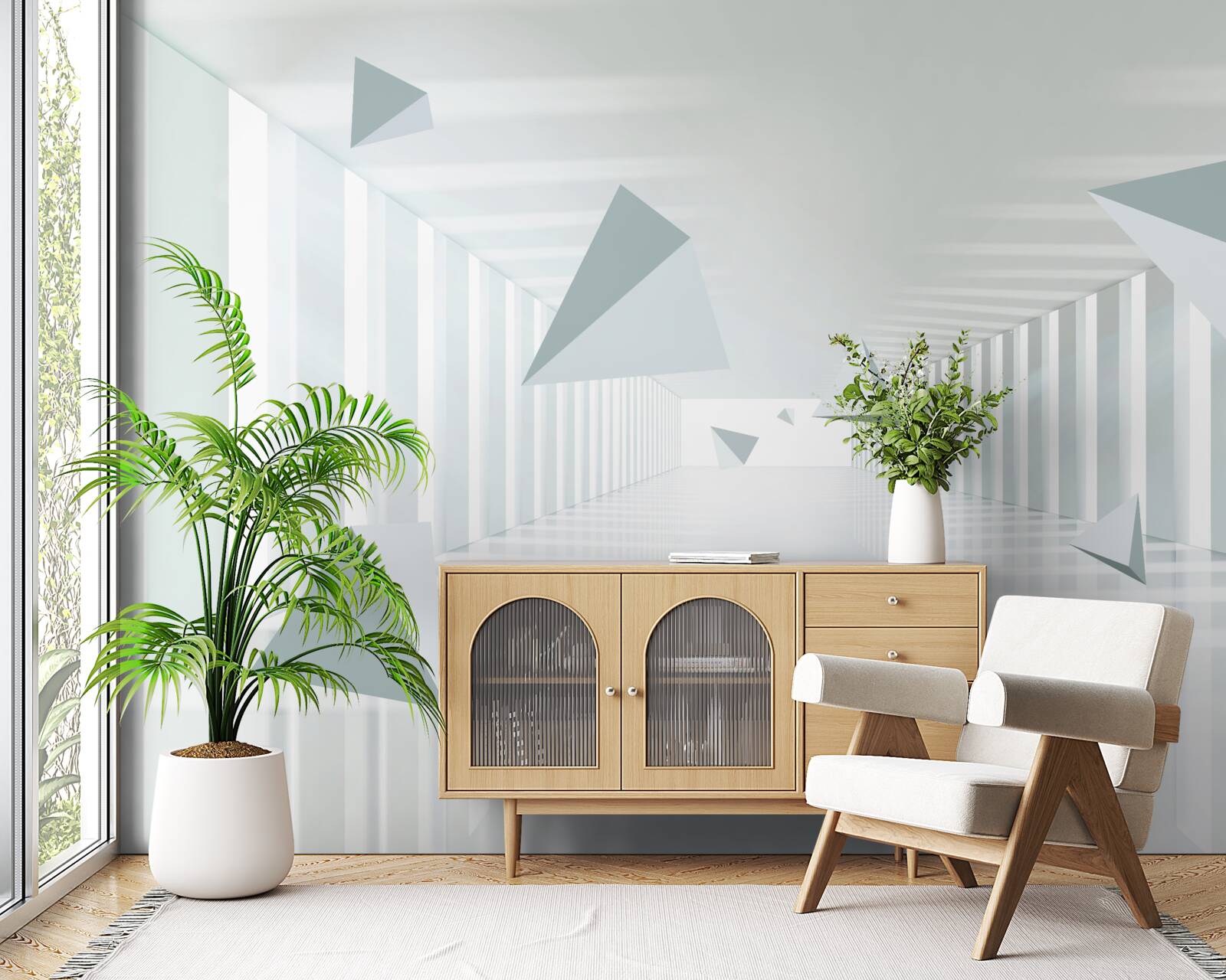 Papier peint tunnel sans fin et formes triangulaires