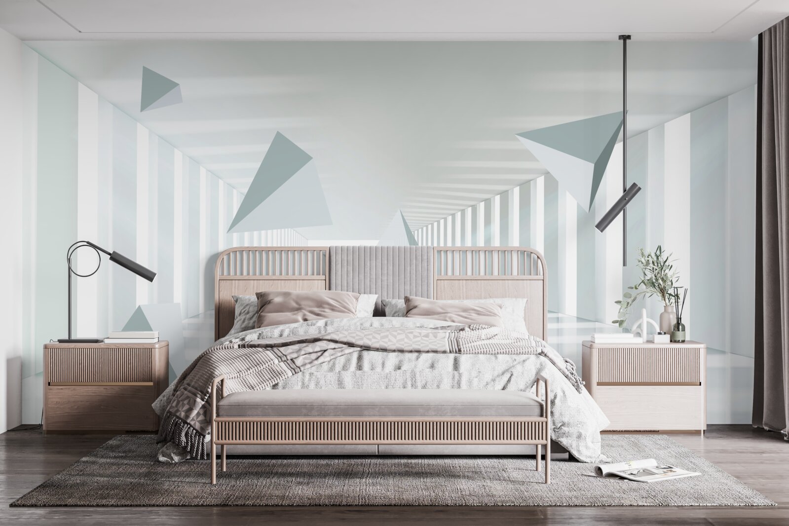 Papier peint tunnel sans fin et formes triangulaires