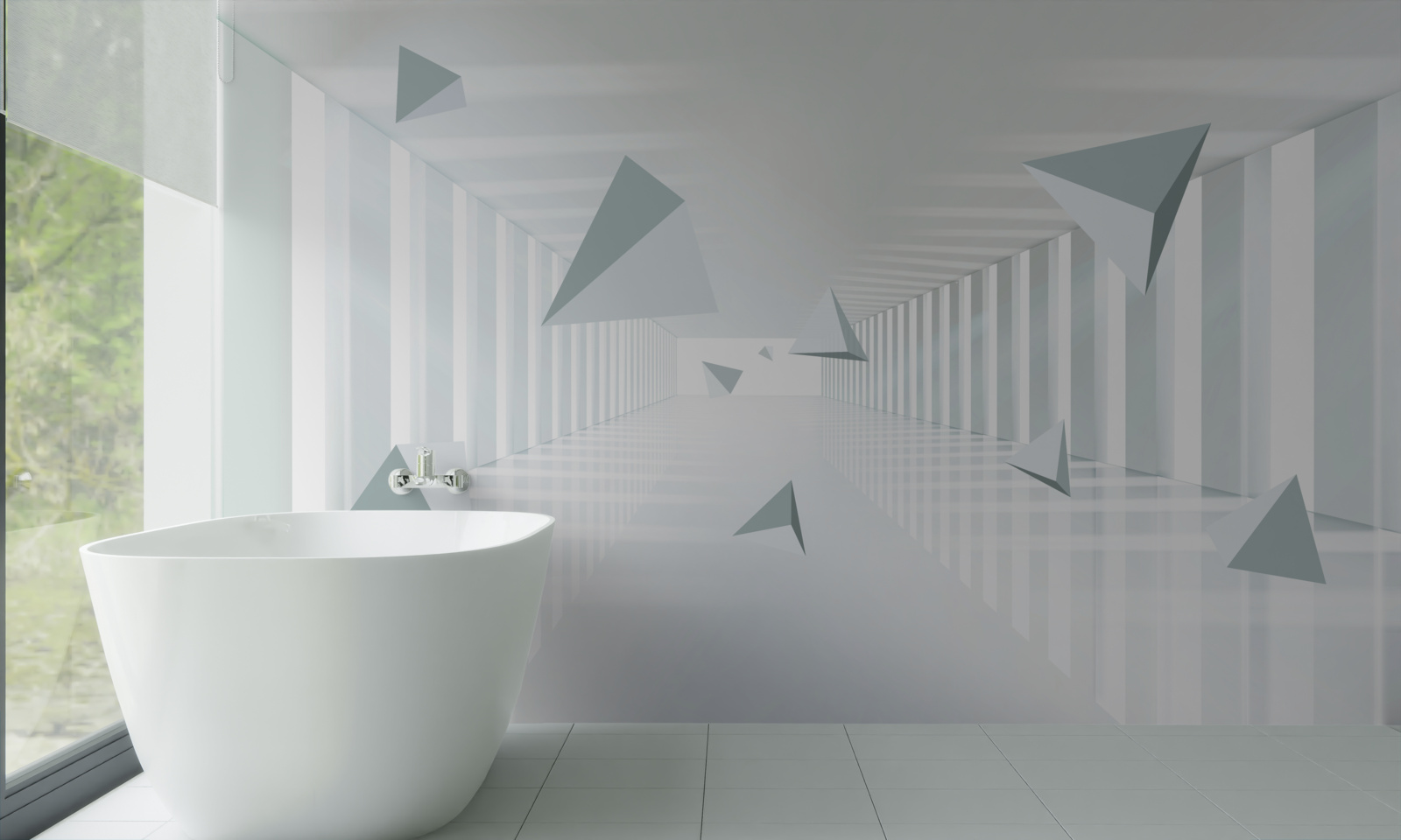 Papier peint tunnel sans fin et formes triangulaires