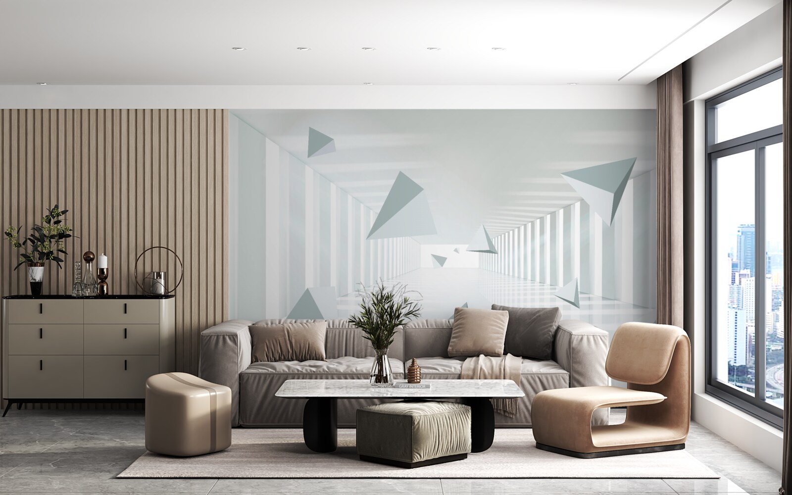 Papier peint tunnel sans fin et formes triangulaires