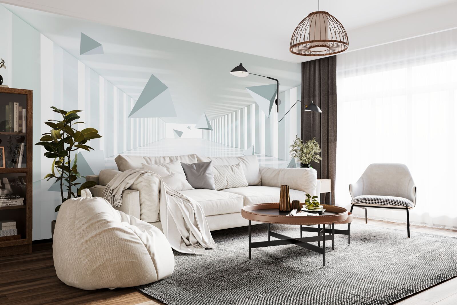 Papier peint tunnel sans fin et formes triangulaires