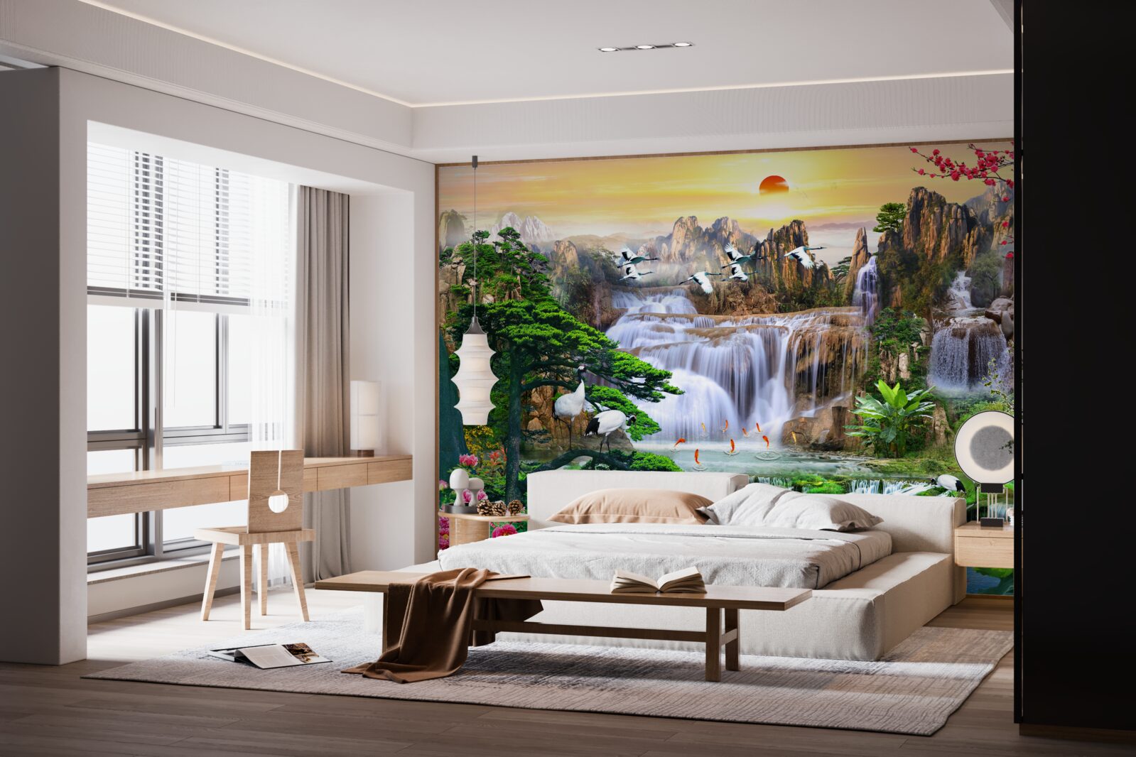 Papier peint oiseaux et chutes d'eau