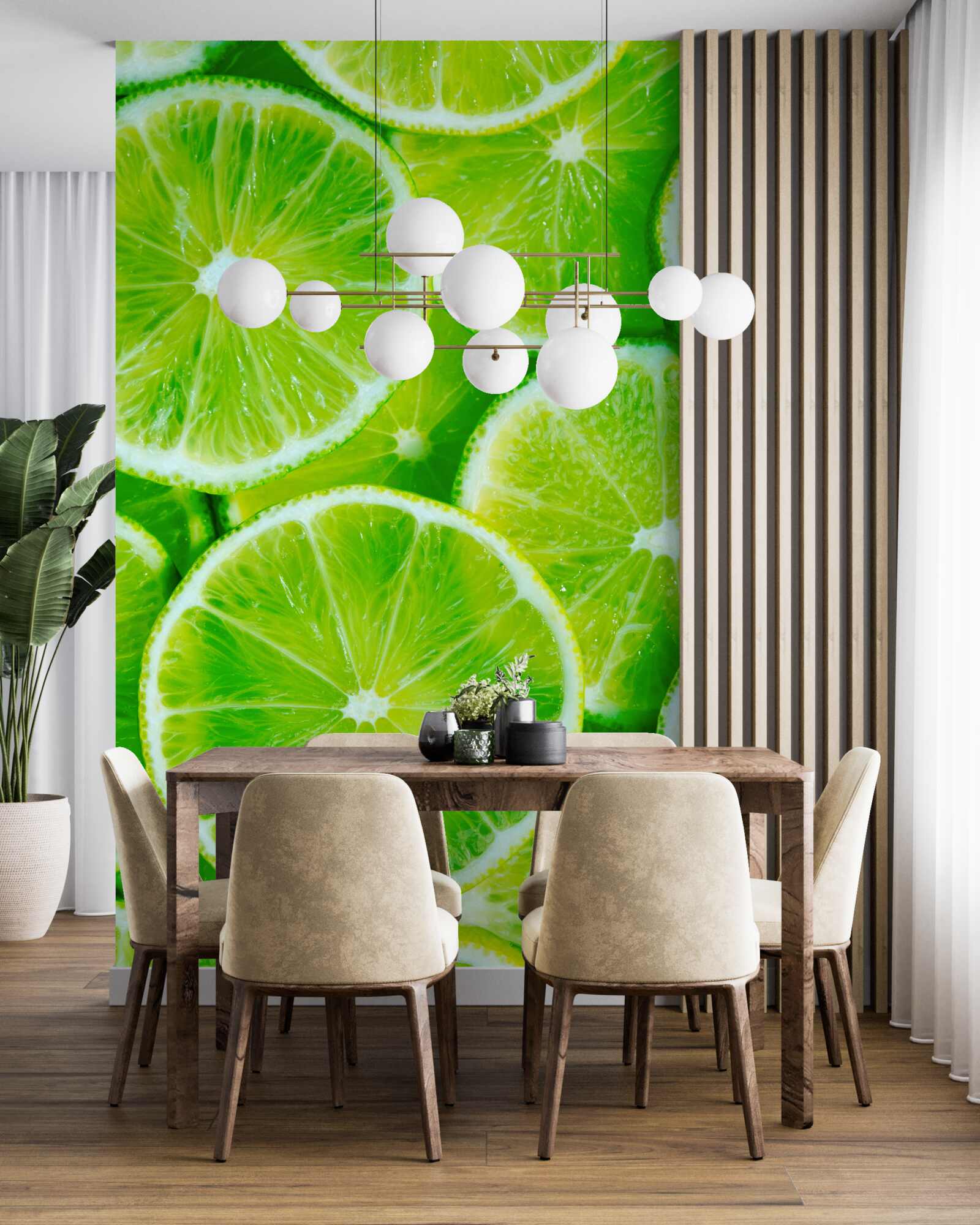 Papier peint couper le citron vert en fines tranches rondes