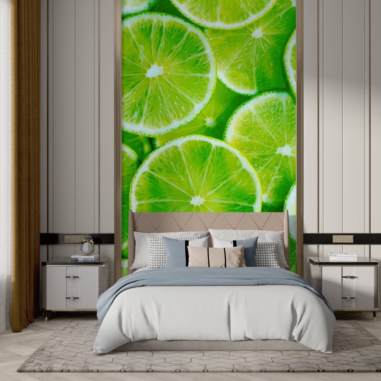 Papier peint couper le citron vert en fines tranches rondes