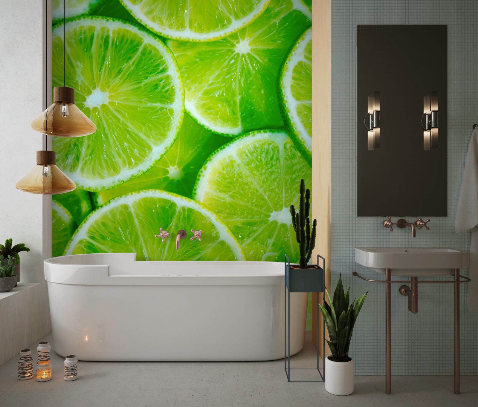 Papier peint couper le citron vert en fines tranches rondes