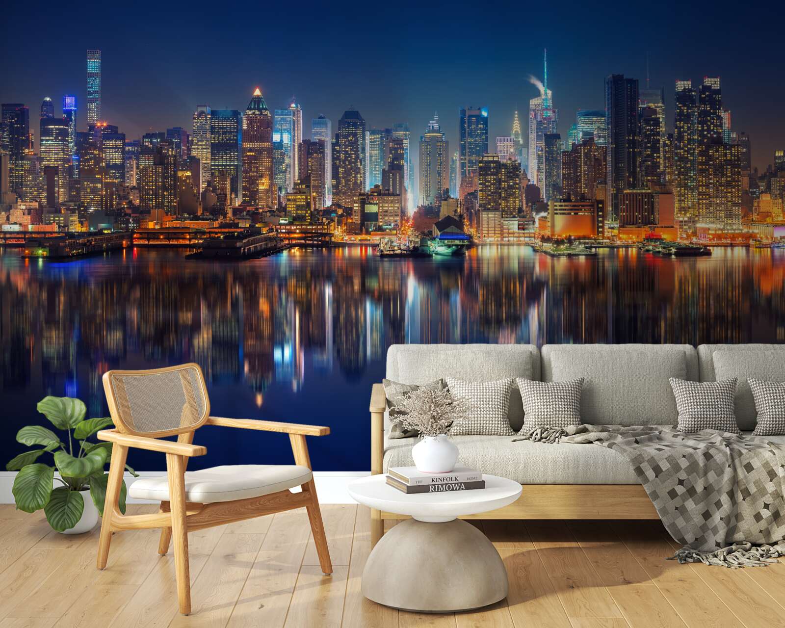 Papier peint reflet de la ville de nuit dans l'eau