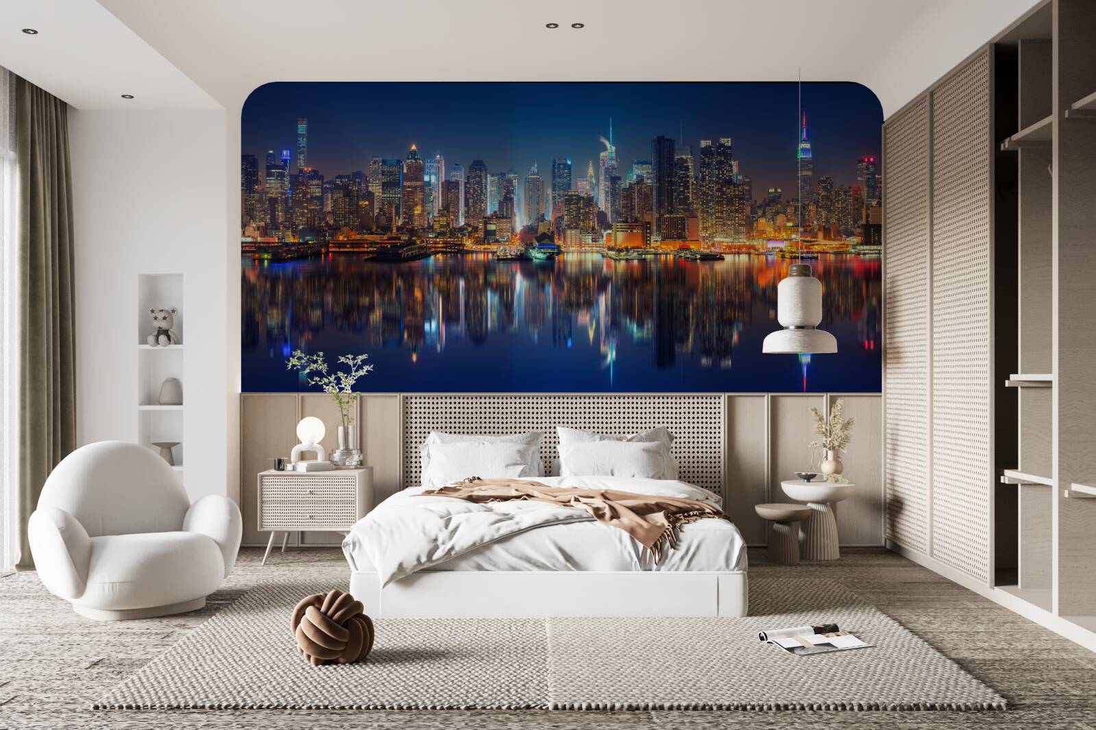 Papier peint reflet de la ville de nuit dans l'eau