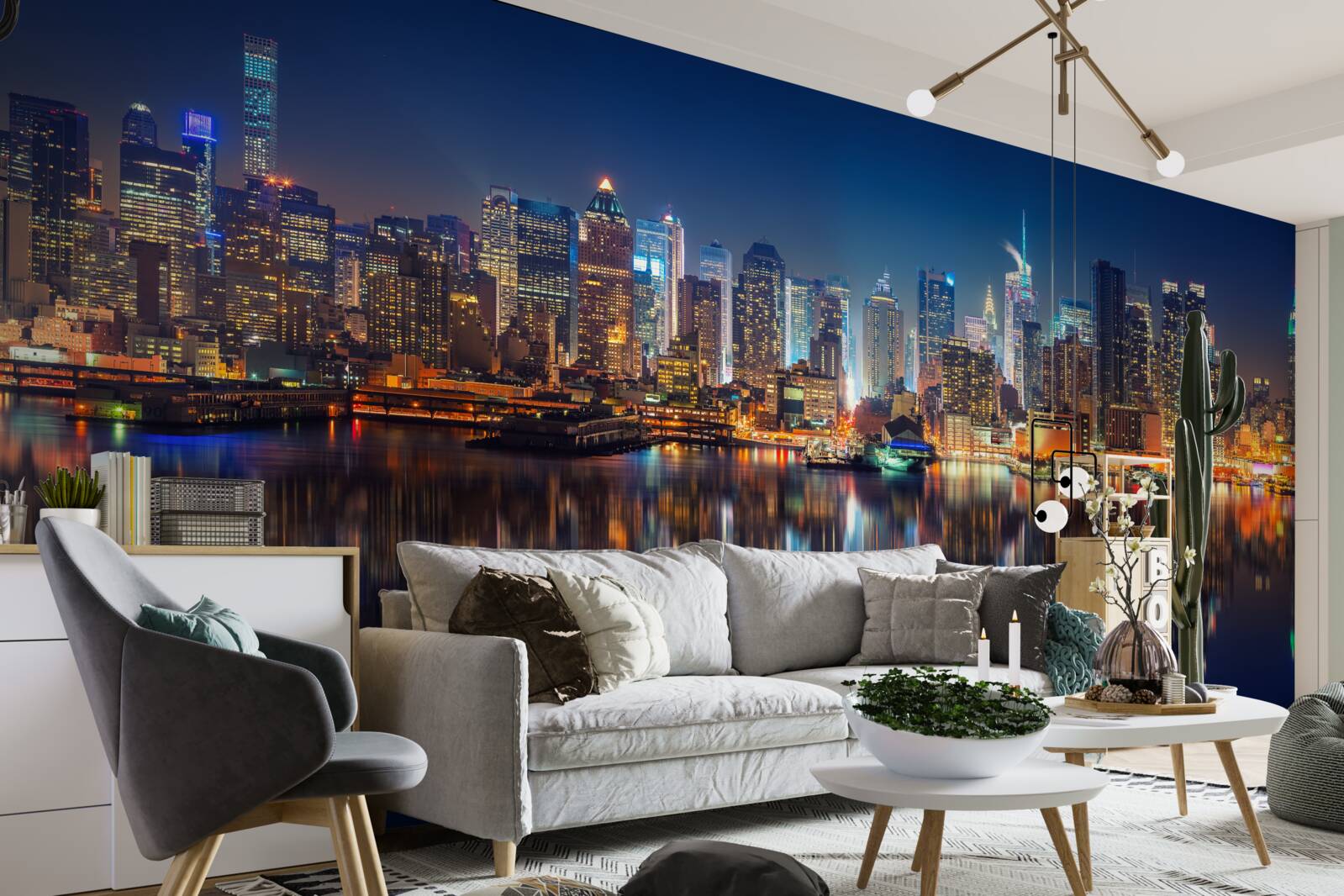 Papier peint reflet de la ville de nuit dans l'eau