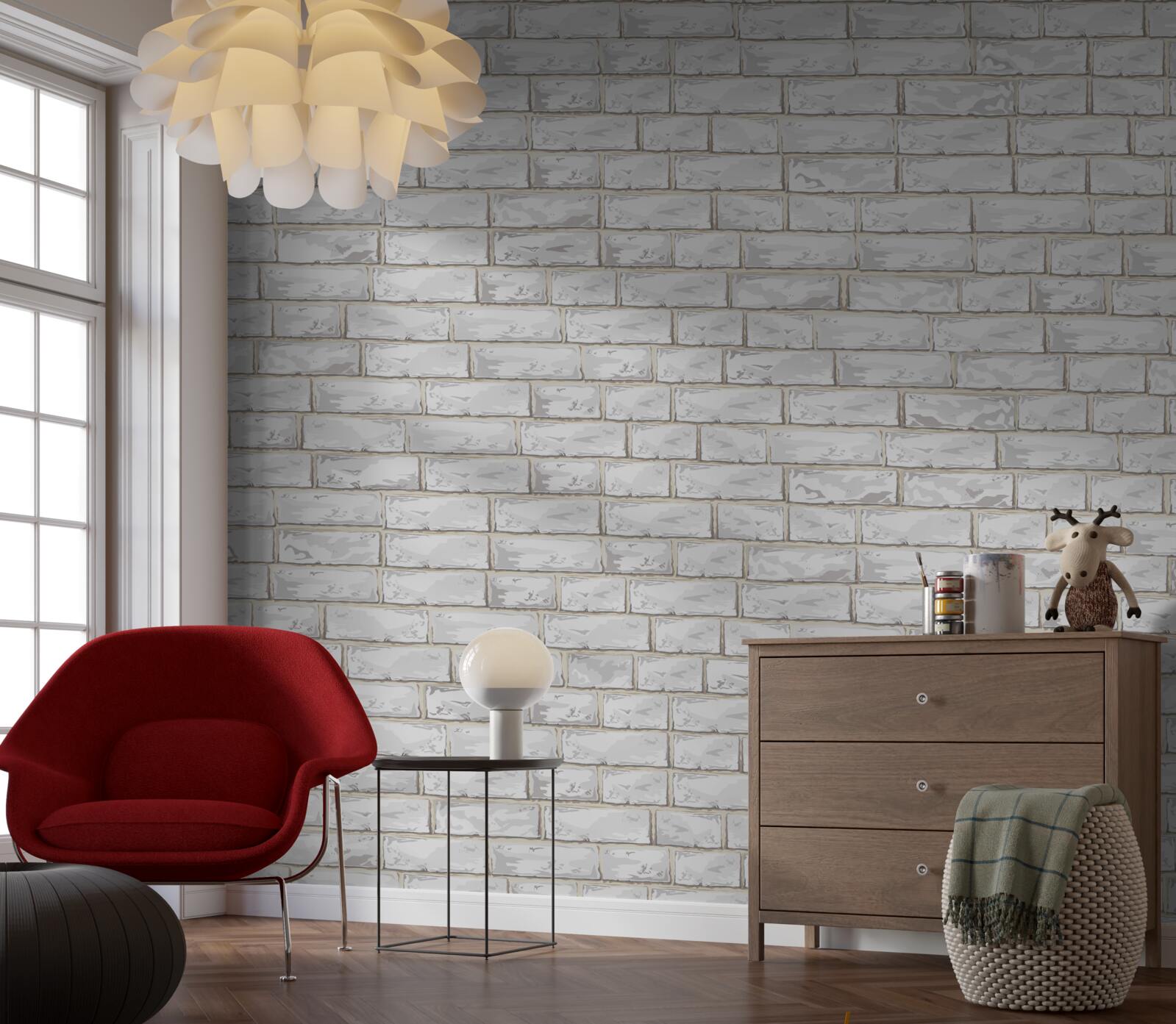 Papier peint Mur revêtu de briques blanches