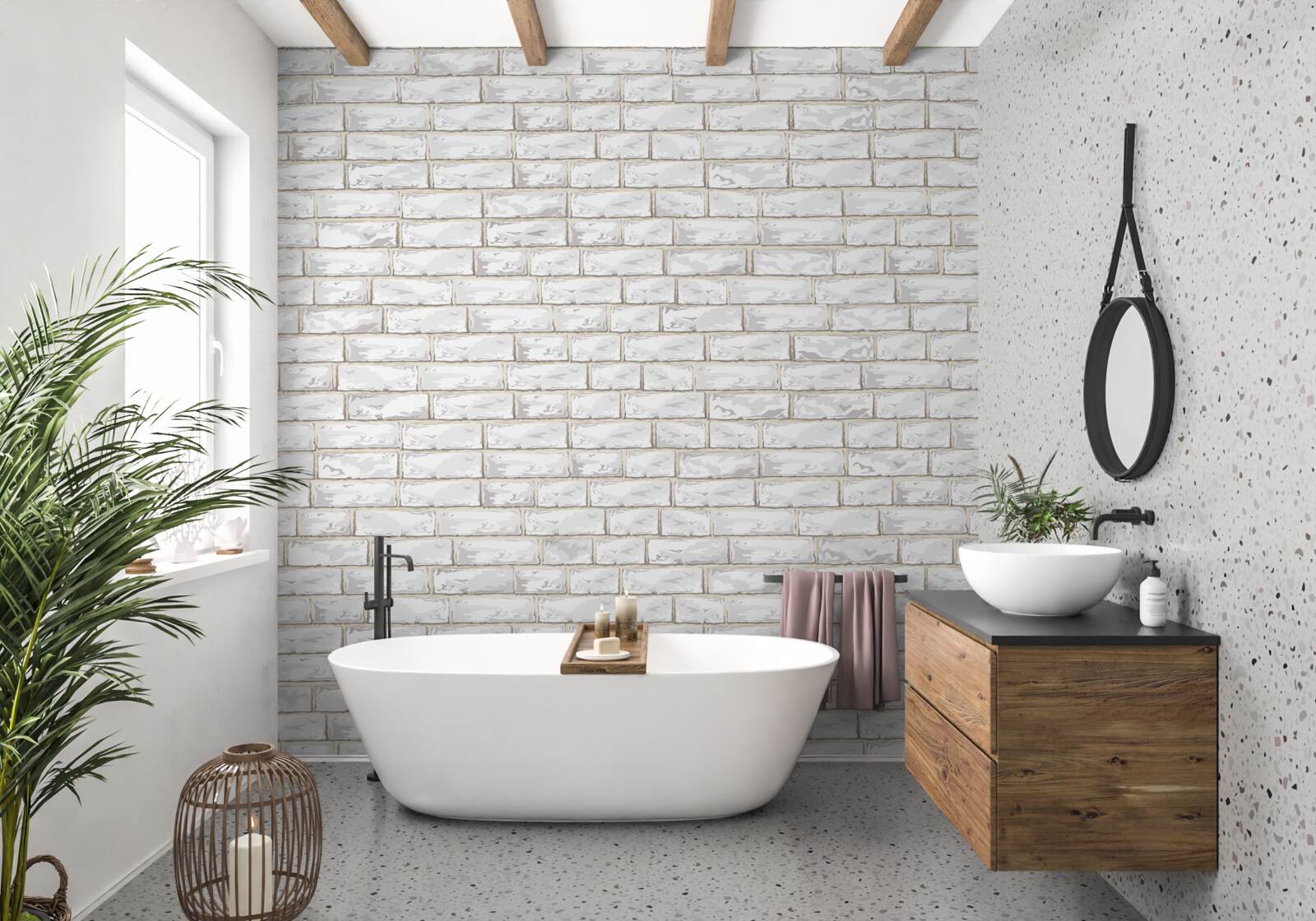 Papier peint Mur revêtu de briques blanches