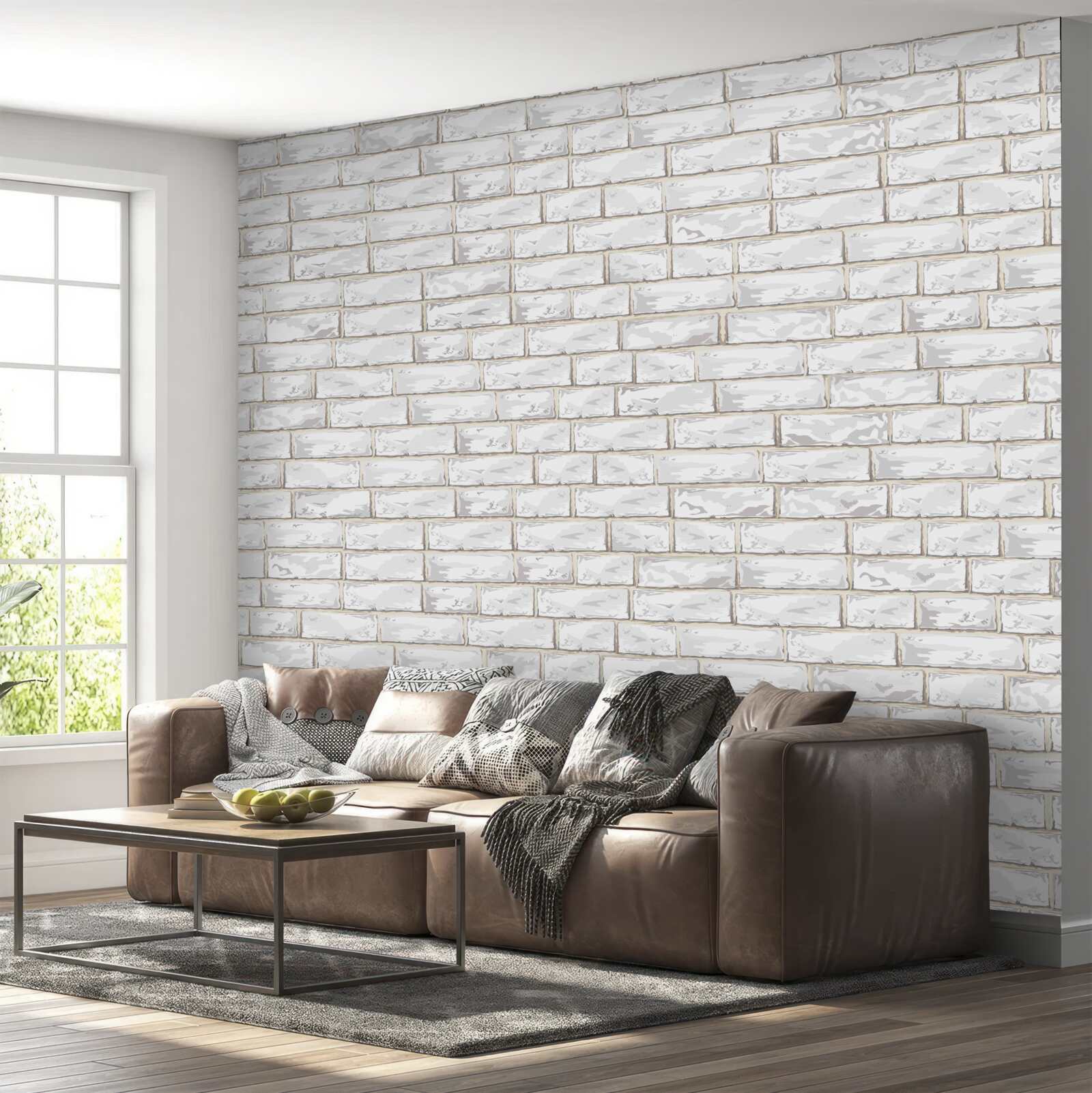 Papier peint Mur revêtu de briques blanches