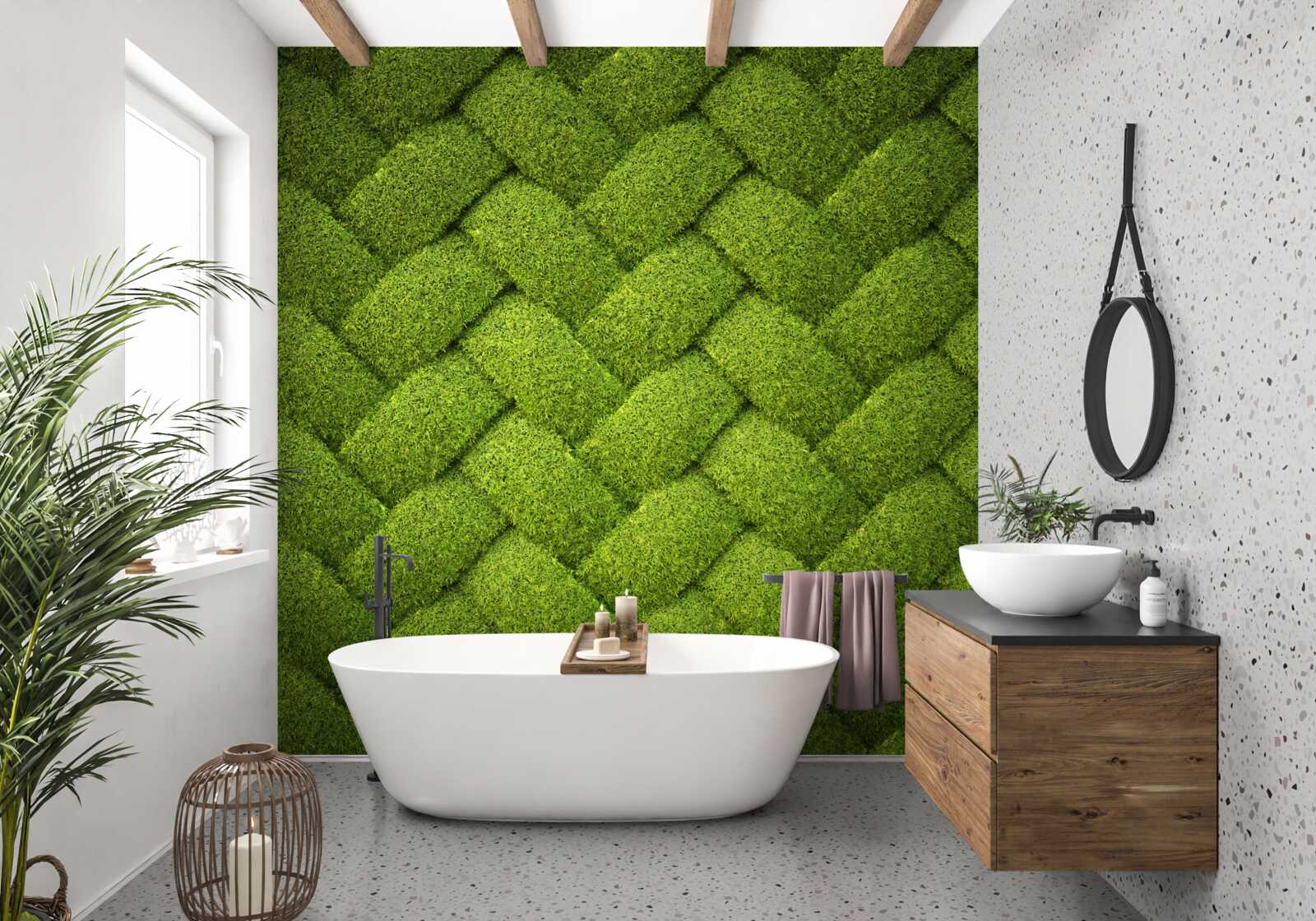 Papier peint bloquant la pelouse verte