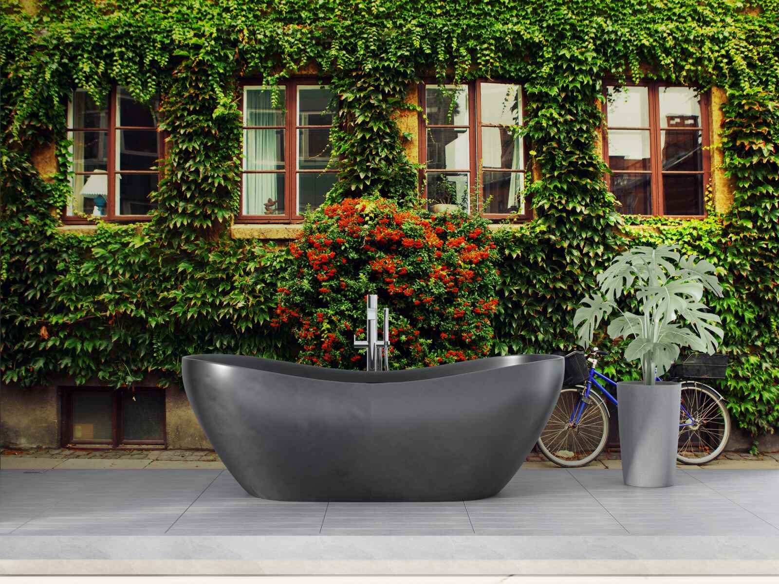 Papier peint maison envahie par le lierre en raison de son âge avancé