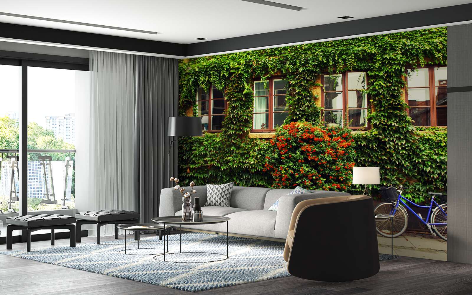 Papier peint maison envahie par le lierre en raison de son âge avancé