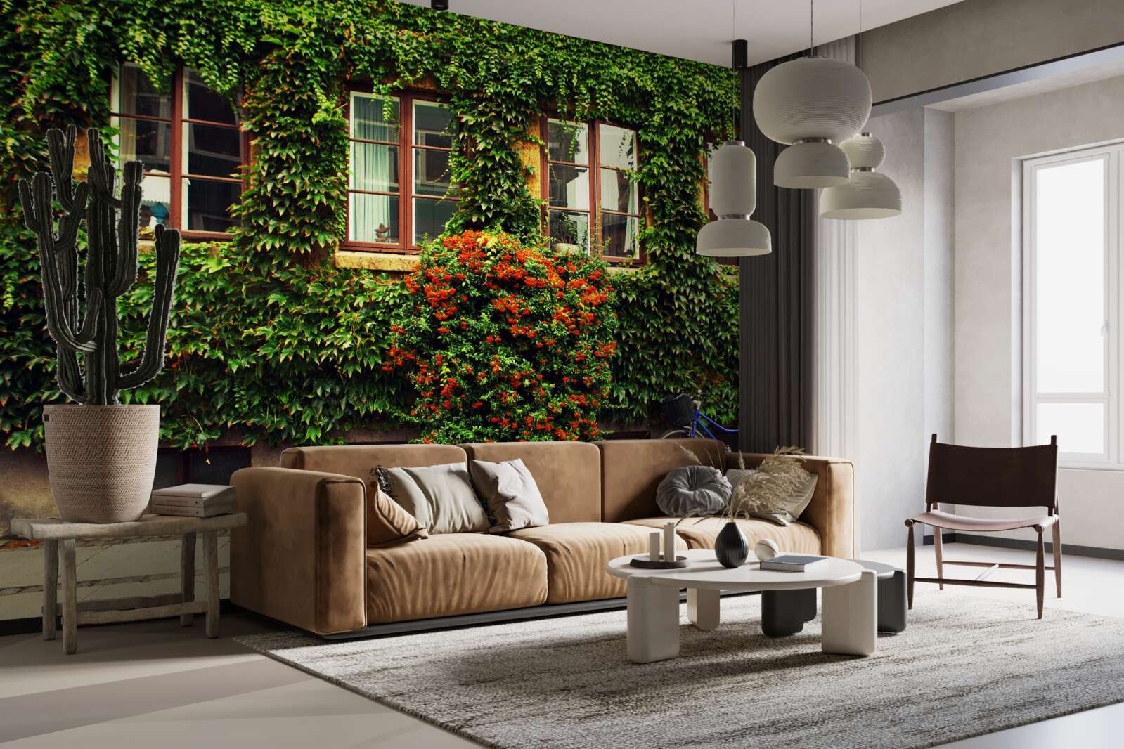 Papier peint maison envahie par le lierre en raison de son âge avancé