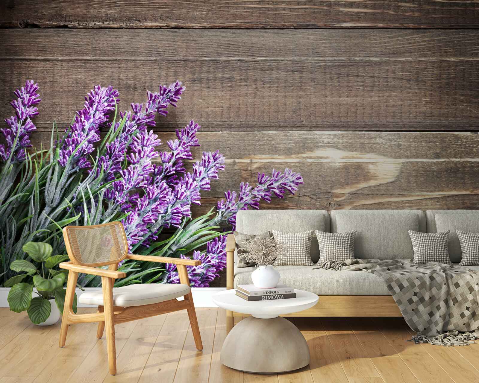 Papier peint branches de lavande en arrière-plan avec un arbre