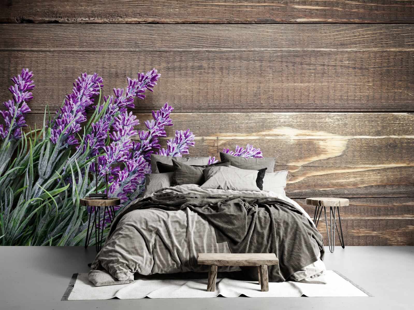 Papier peint branches de lavande en arrière-plan avec un arbre