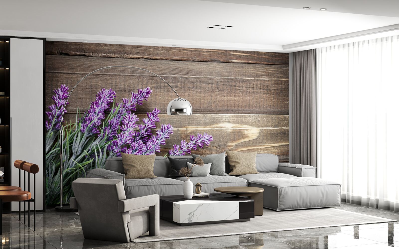 Papier peint branches de lavande en arrière-plan avec un arbre