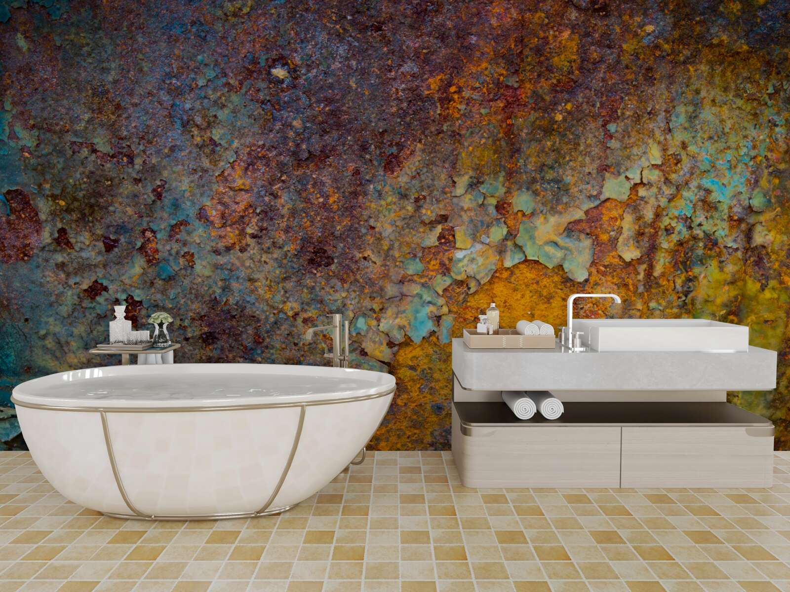 Papier peint mur en métal rouillé