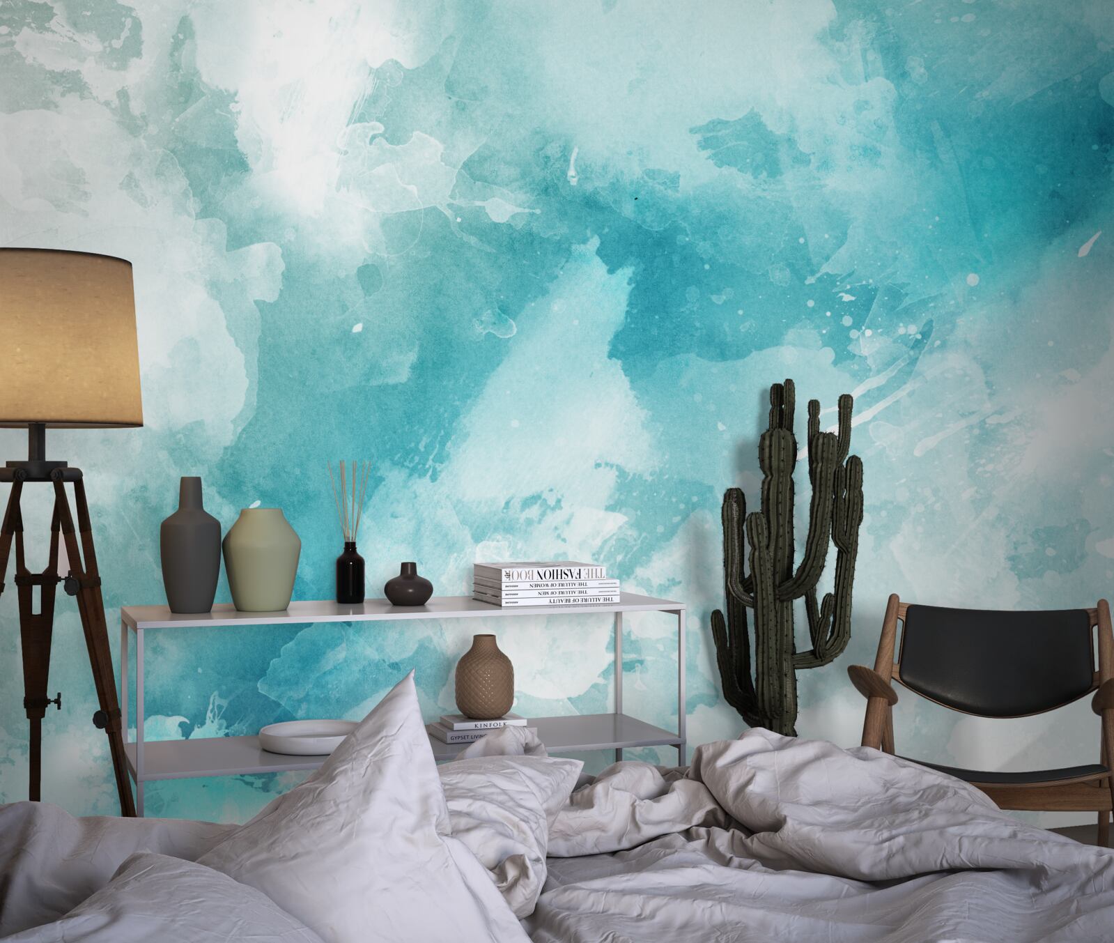 Papier peint marbre blanc teinté de bleu