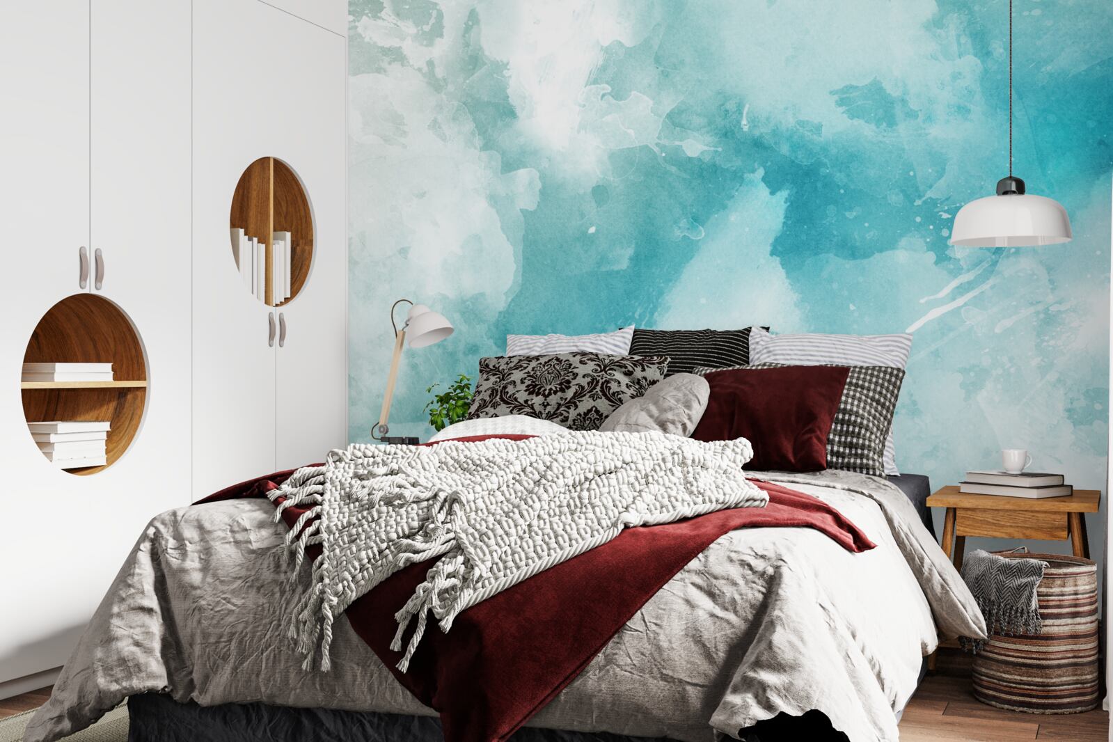 Papier peint marbre blanc teinté de bleu