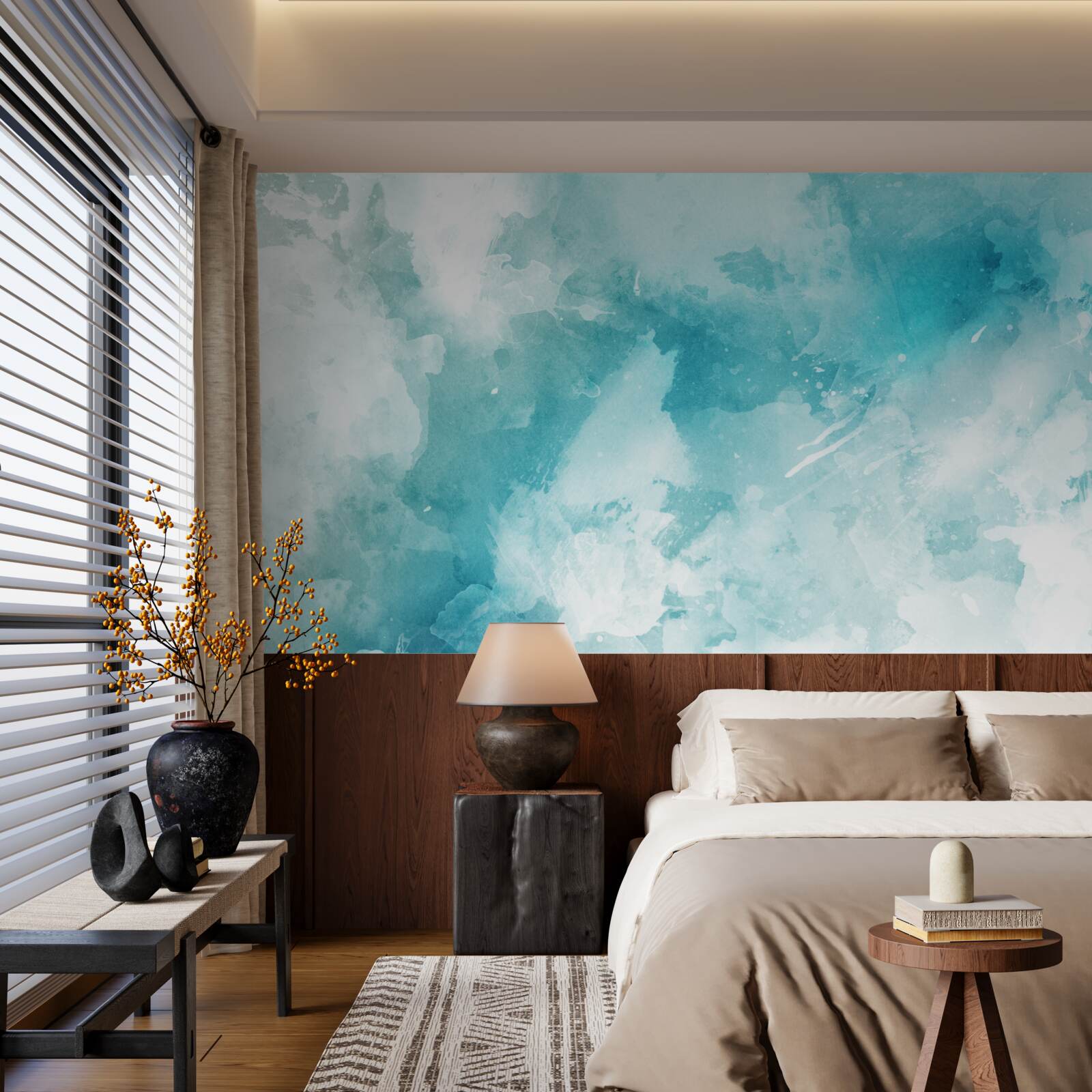 Papier peint marbre blanc teinté de bleu