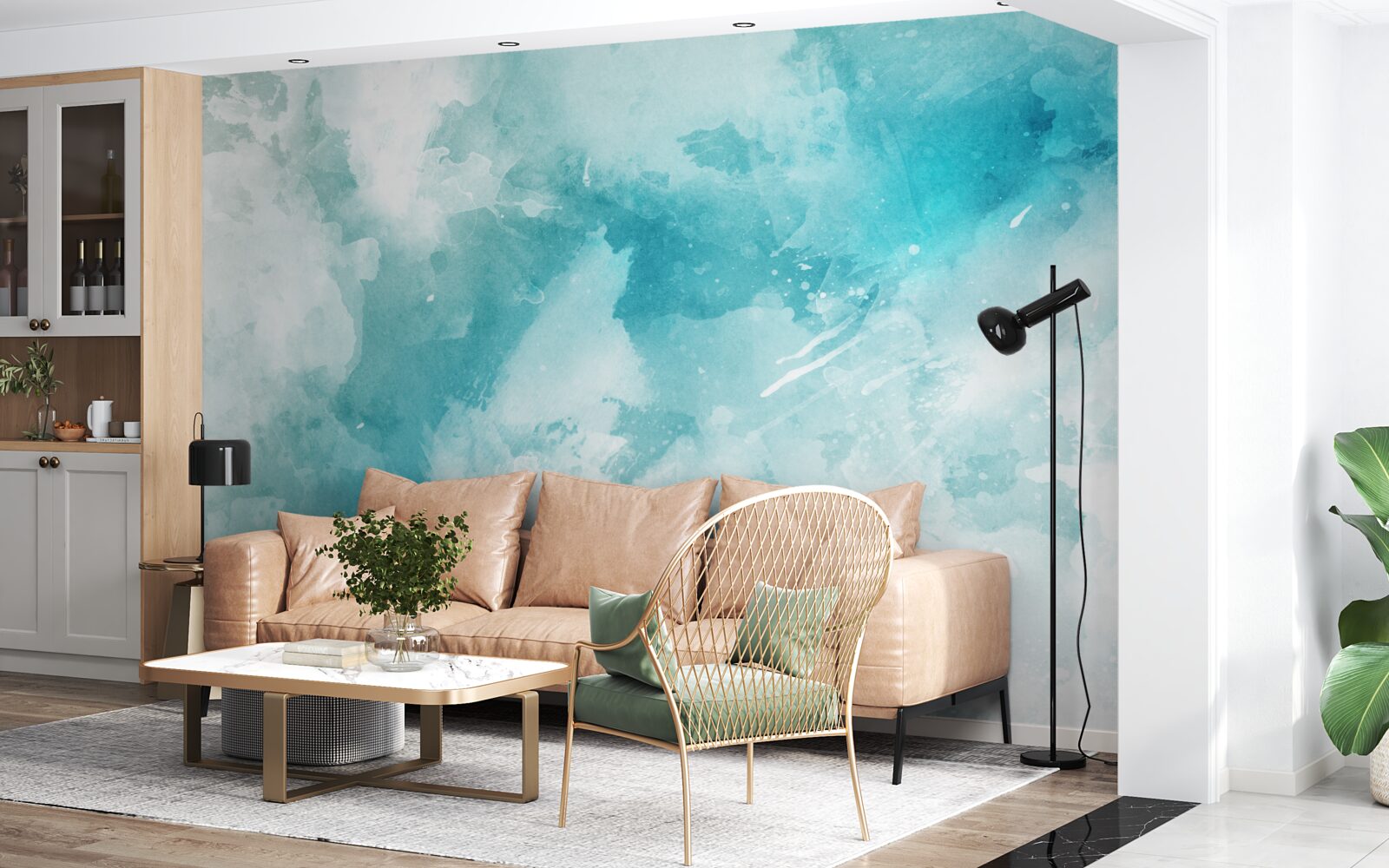 Papier peint marbre blanc teinté de bleu