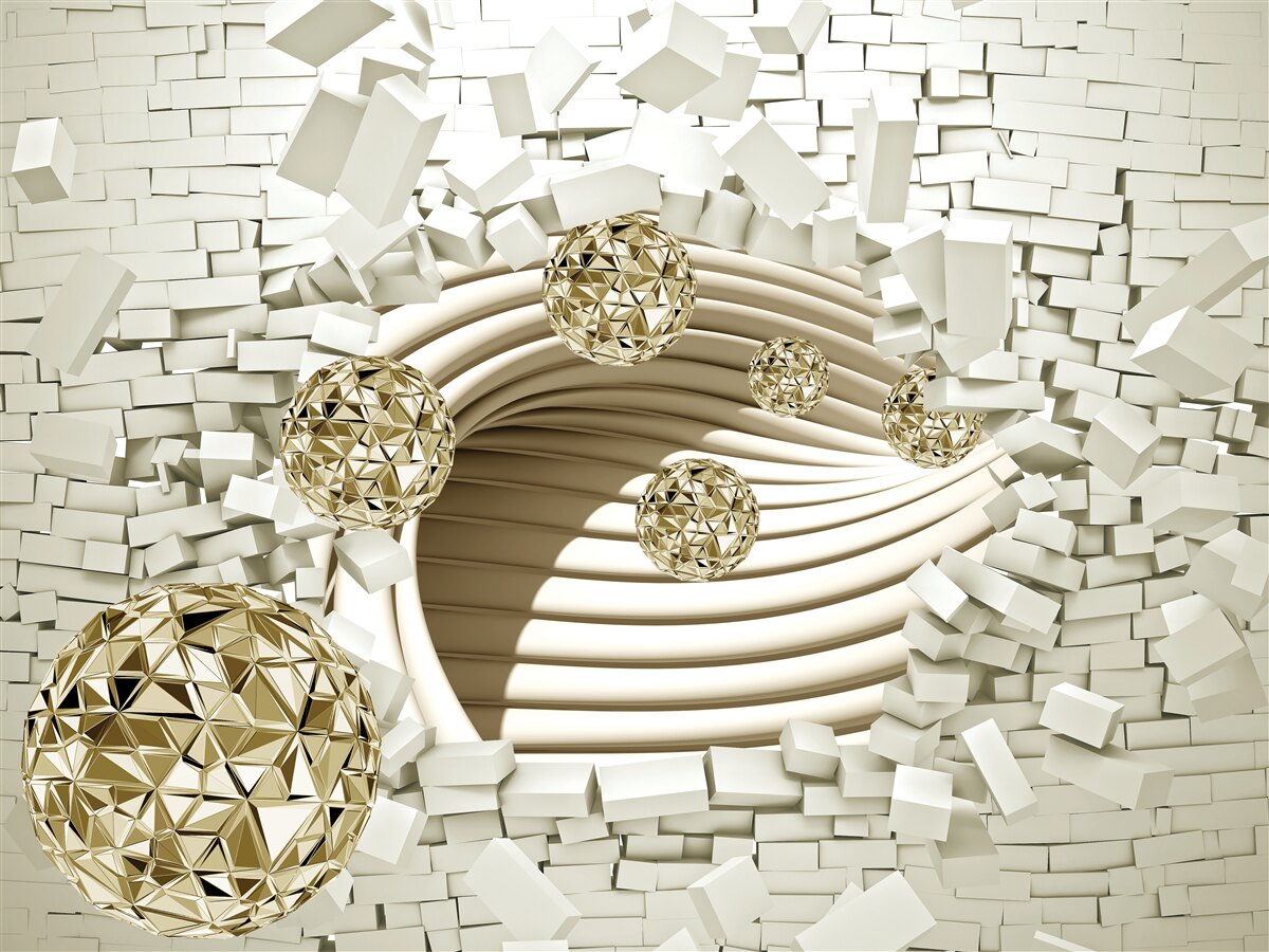 Papier peint les boules conceptuelles se fracassent sur un mur de briques