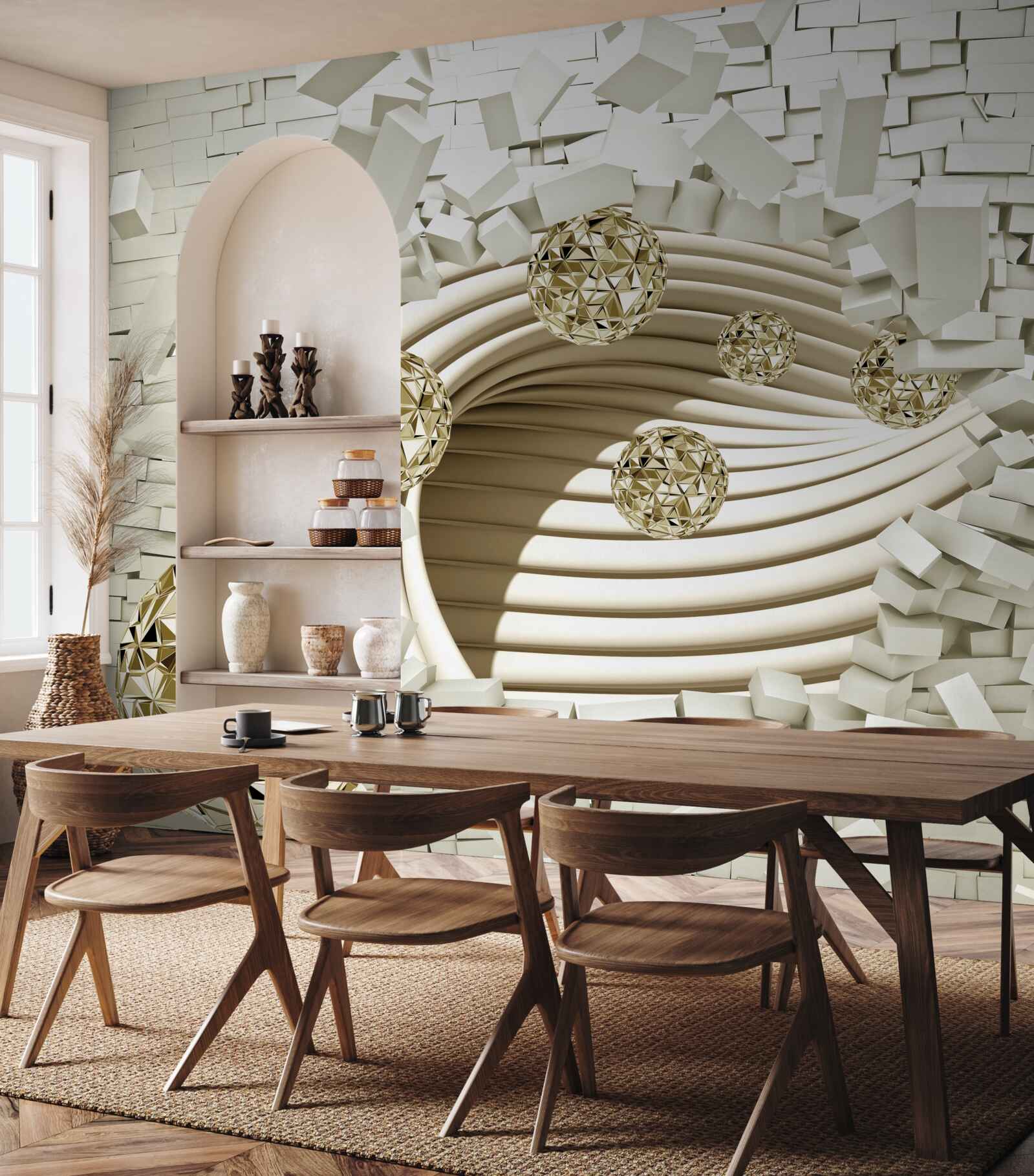 Papier peint les boules conceptuelles se fracassent sur un mur de briques