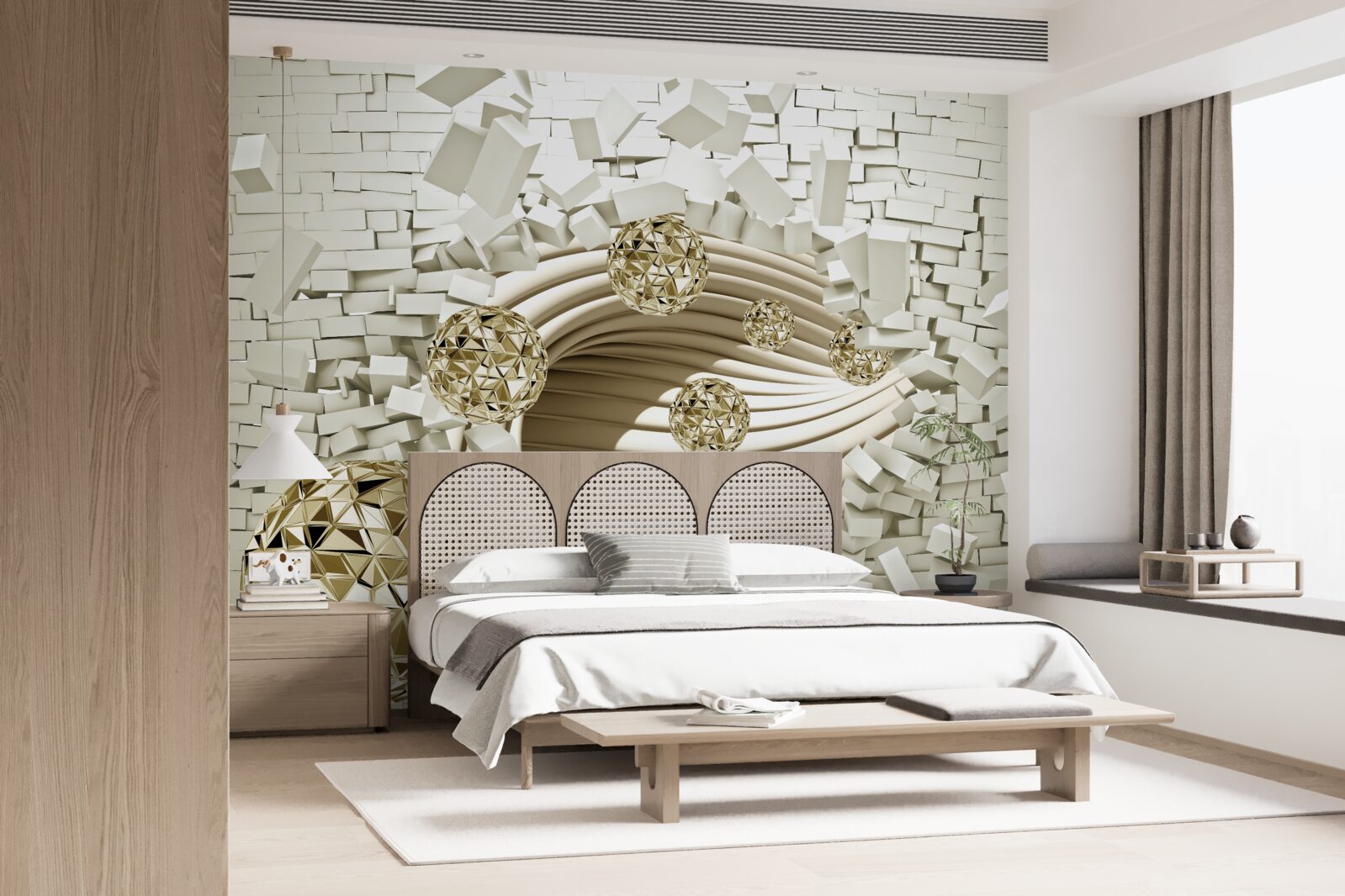 Papier peint les boules conceptuelles se fracassent sur un mur de briques